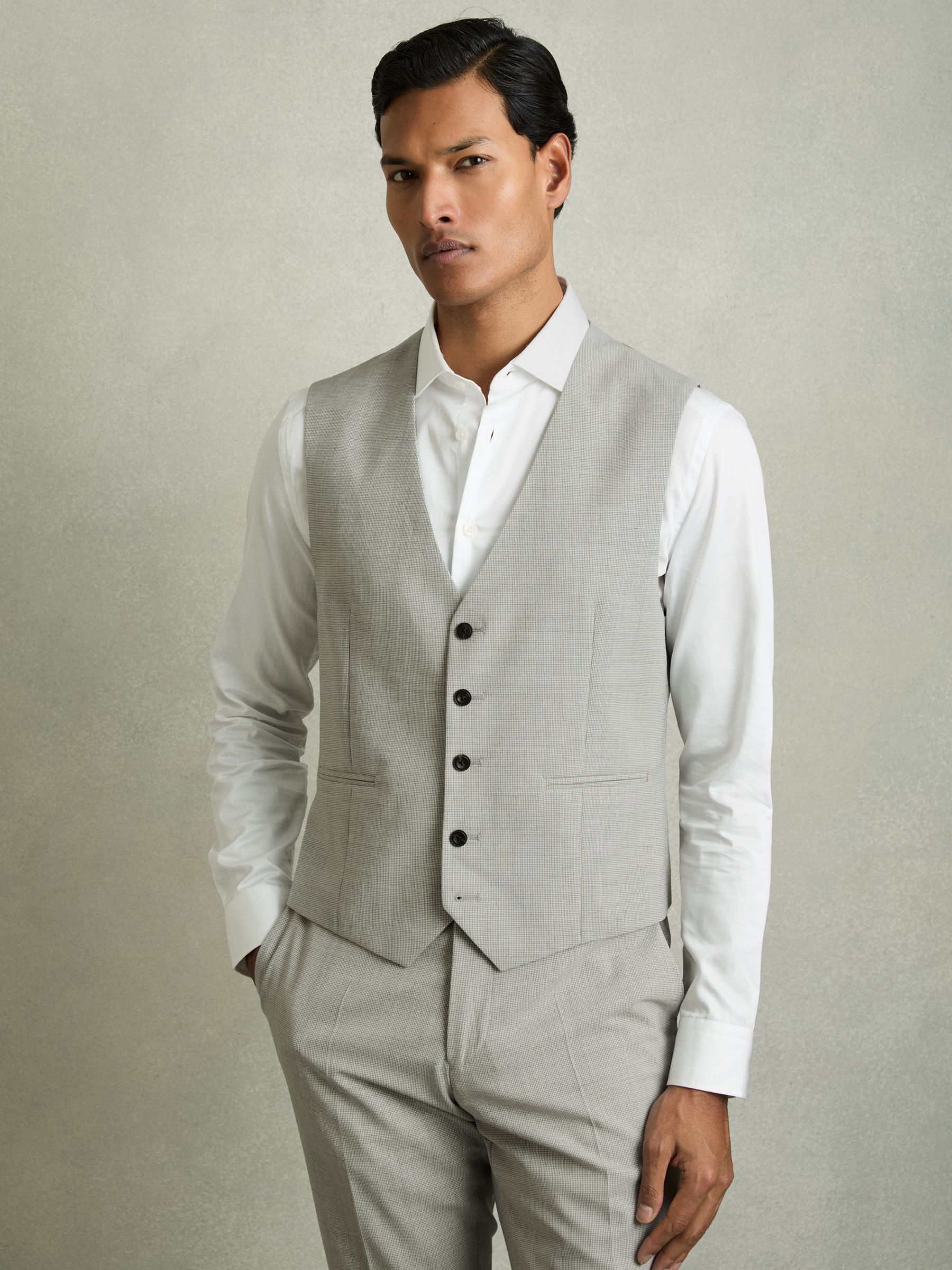 Puppytooth-Check Suit Waistcoat Wool-Blend in Grey - image 4
