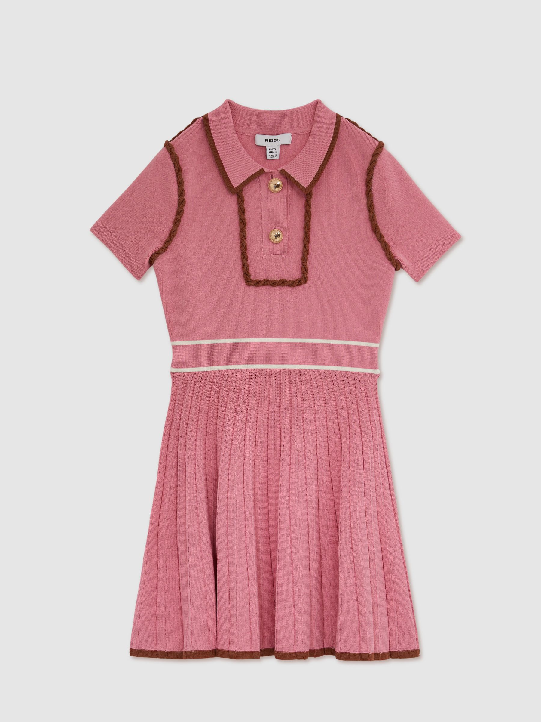 13-14 yrs Twist-Piped Knitted Dress in Pink - Image 1 of 6