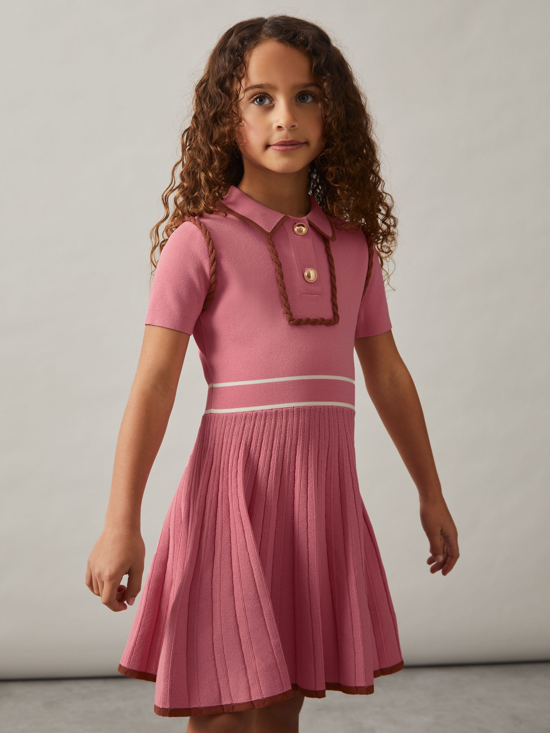 13-14 yrs Twist-Piped Knitted Dress in Pink - Image 2 of 6