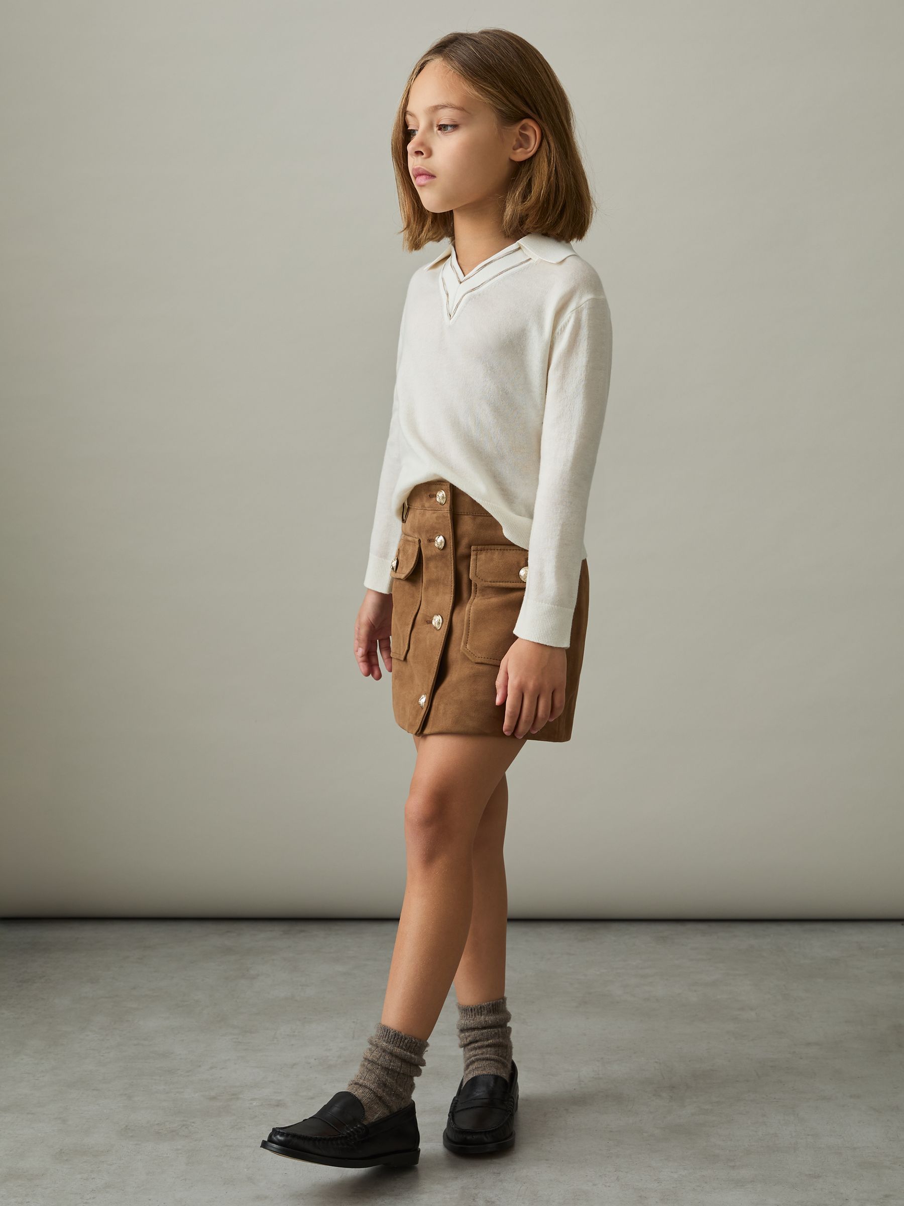 9-13 yrs Suede Flap Pocket Skirt in Tan - Image 3 of 4