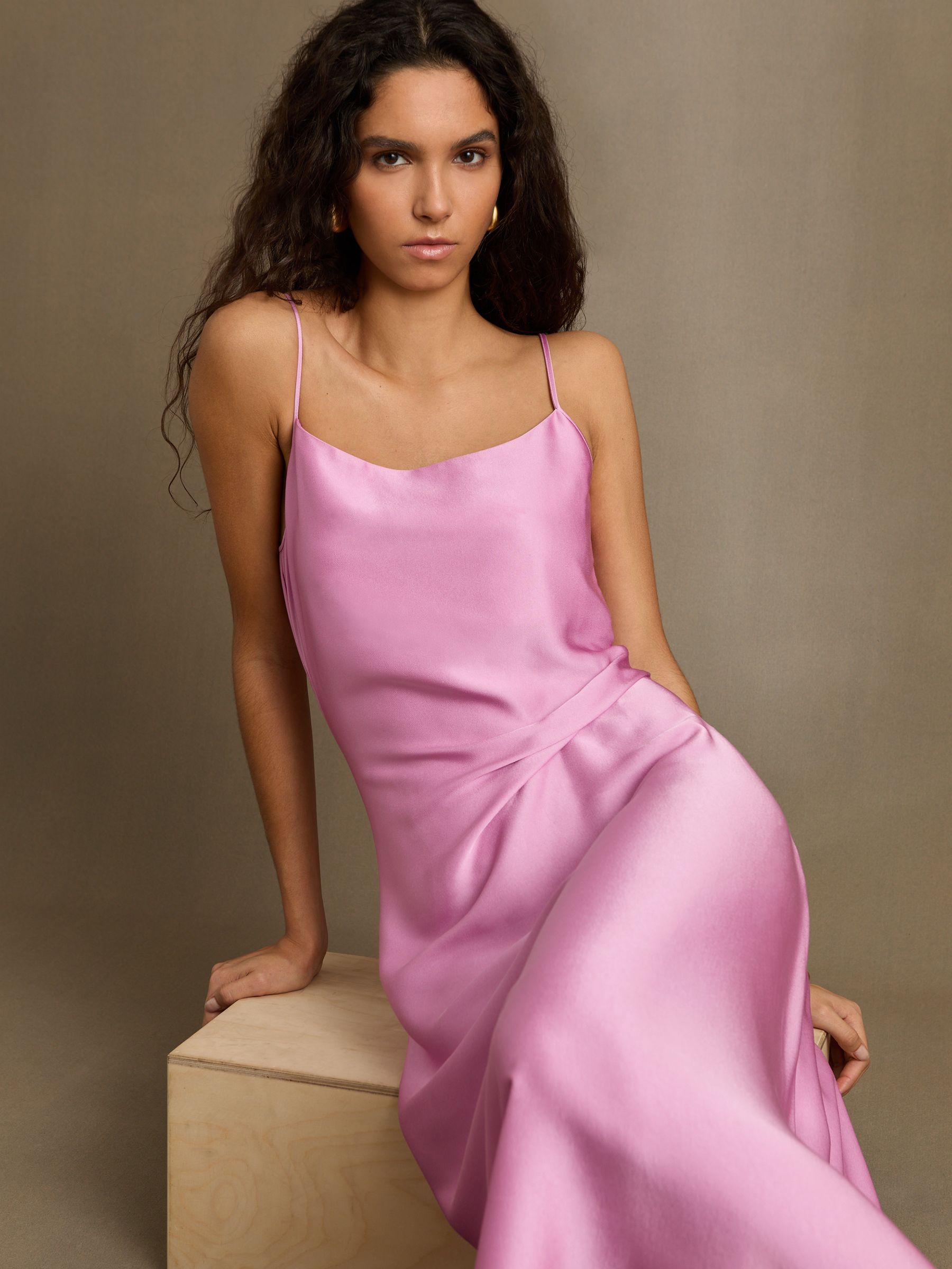 Satin Drape-Detail Slip Dress in Pink - Image 3 of 7