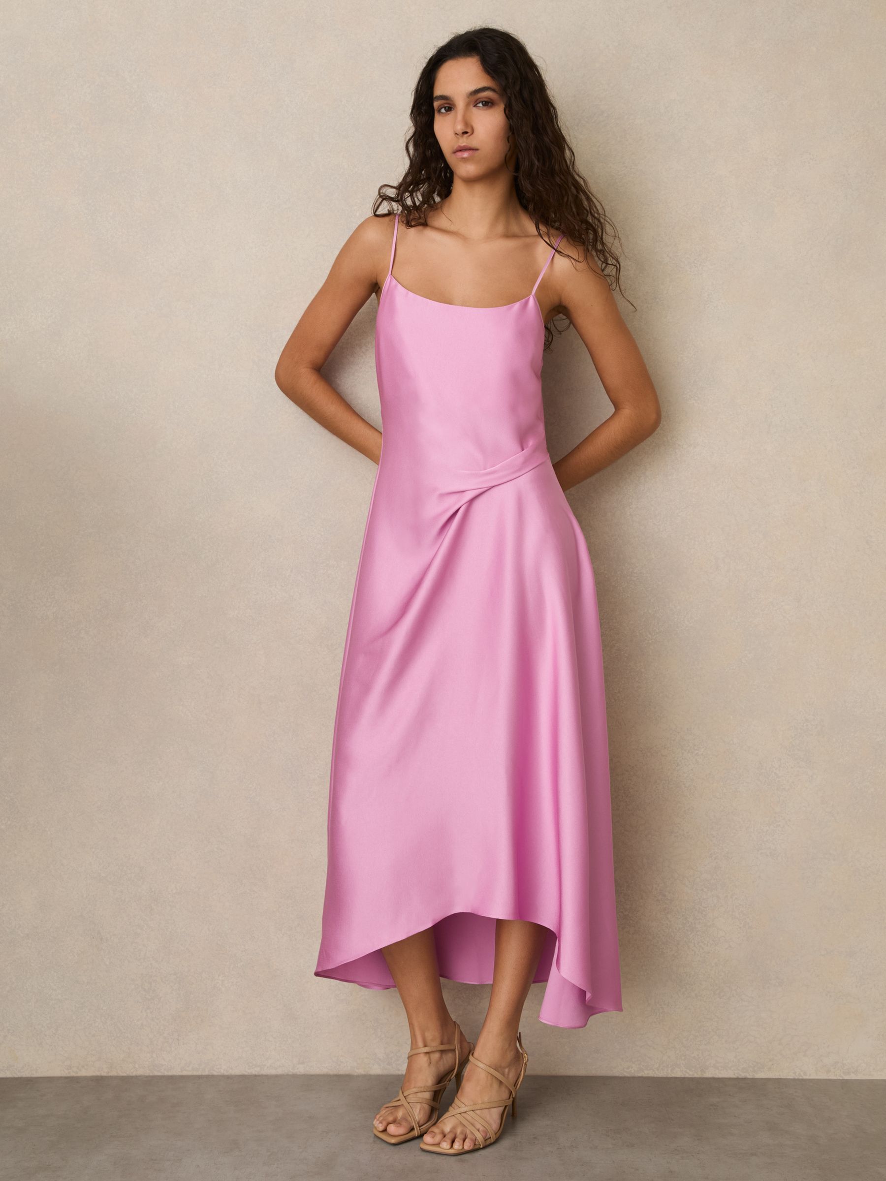 Satin Drape-Detail Slip Dress in Pink - Image 5 of 7