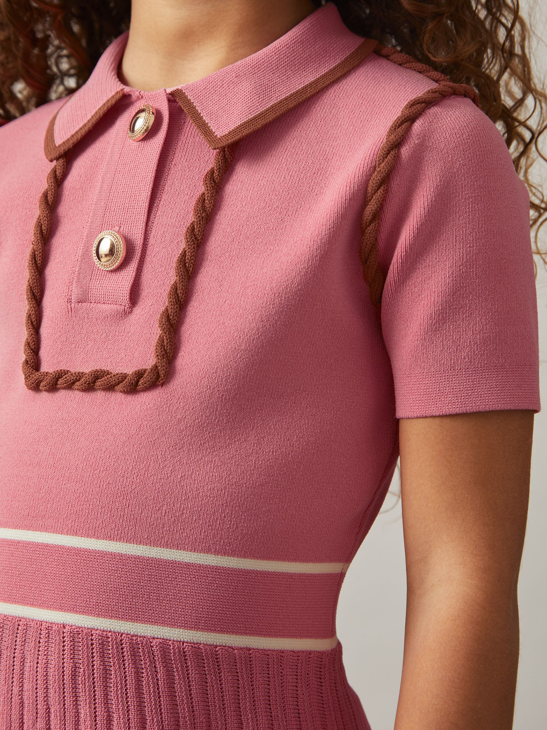 9-13 yrs Twist-Piped Knitted Dress in Pink - Image 4 of 6