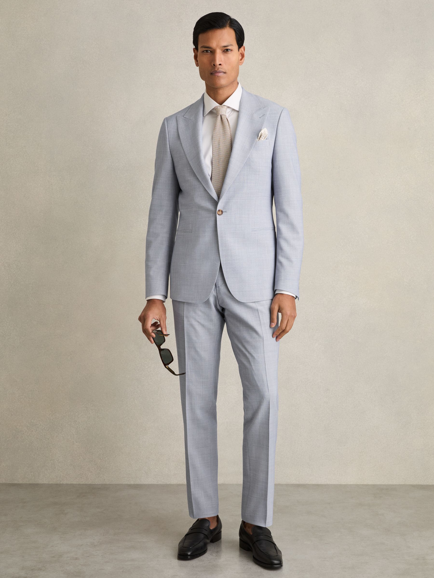 Single-Breasted Textured Blazer Slim-Fit With Wool in Soft Blue - Image 1 of 9