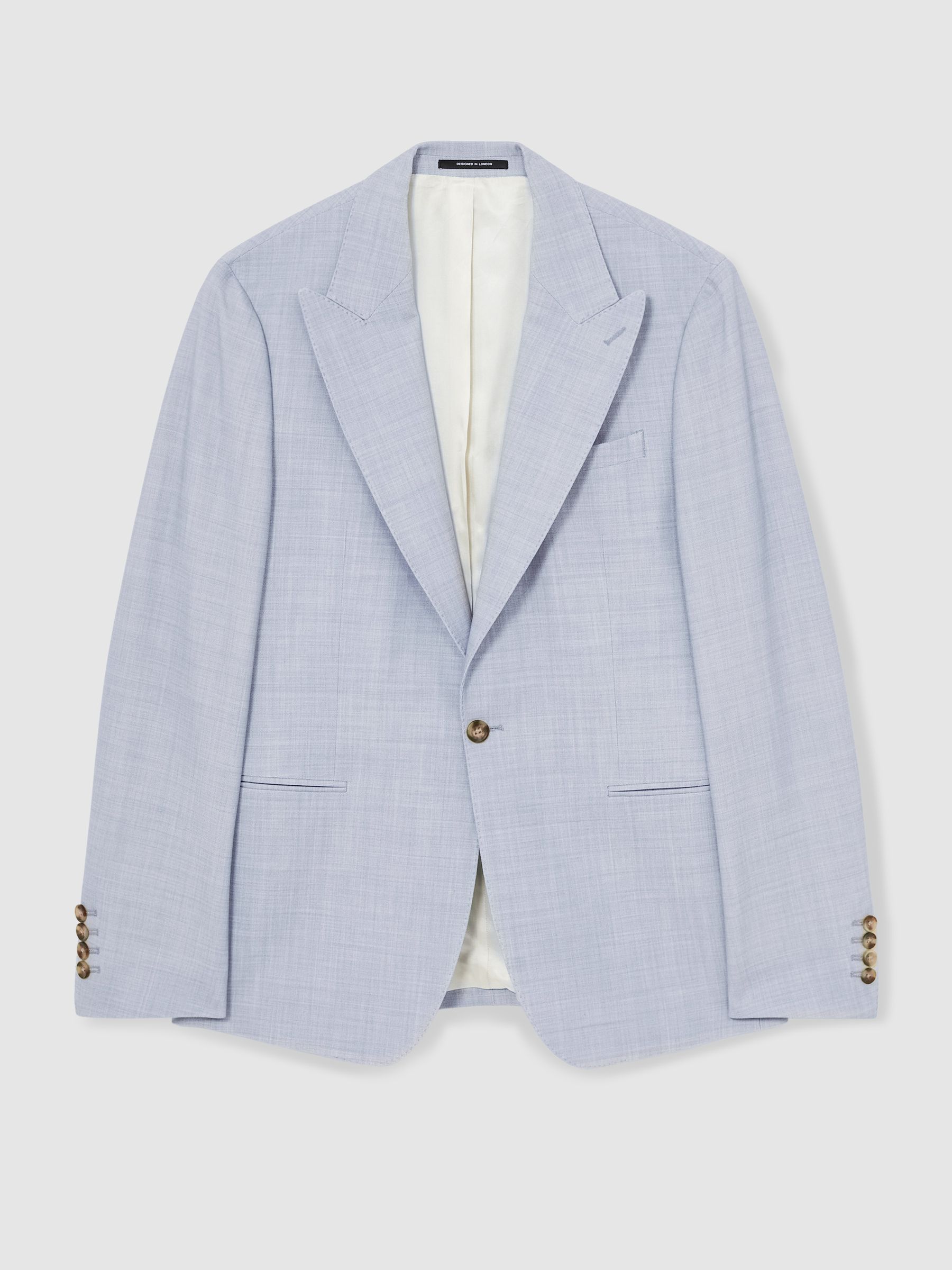 Single-Breasted Textured Blazer Slim-Fit With Wool in Soft Blue - Image 2 of 9