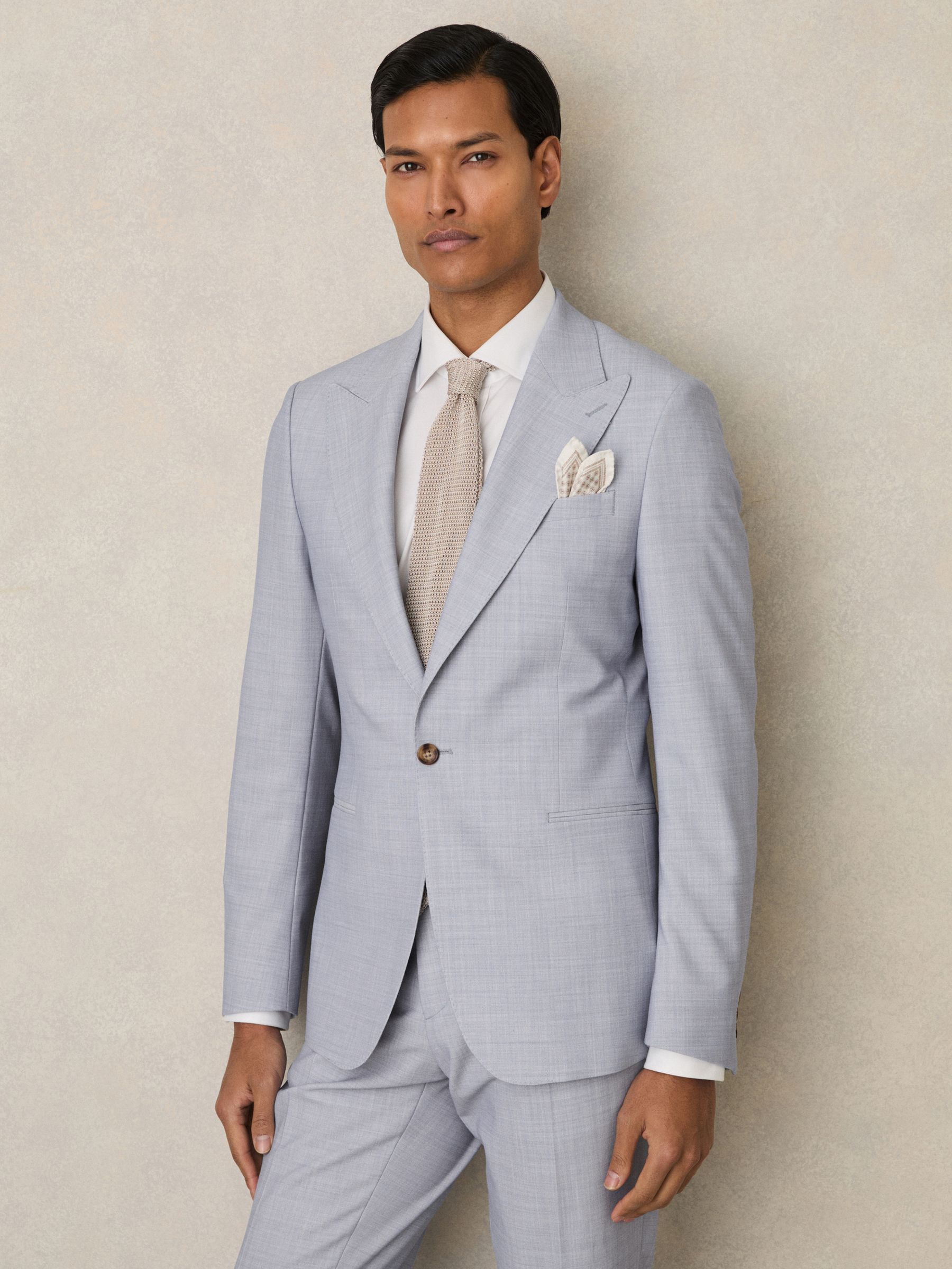 Single-Breasted Textured Blazer Slim-Fit With Wool in Soft Blue - Image 3 of 9
