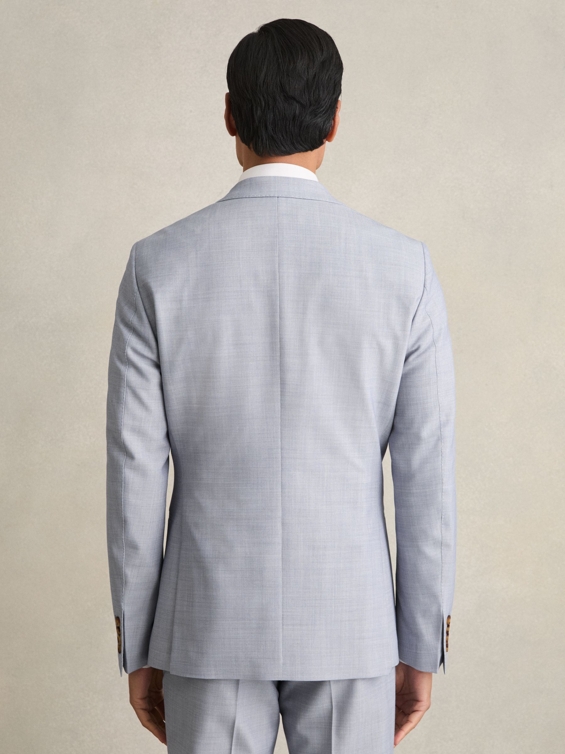 Single-Breasted Textured Blazer Slim-Fit With Wool in Soft Blue - Image 6 of 9