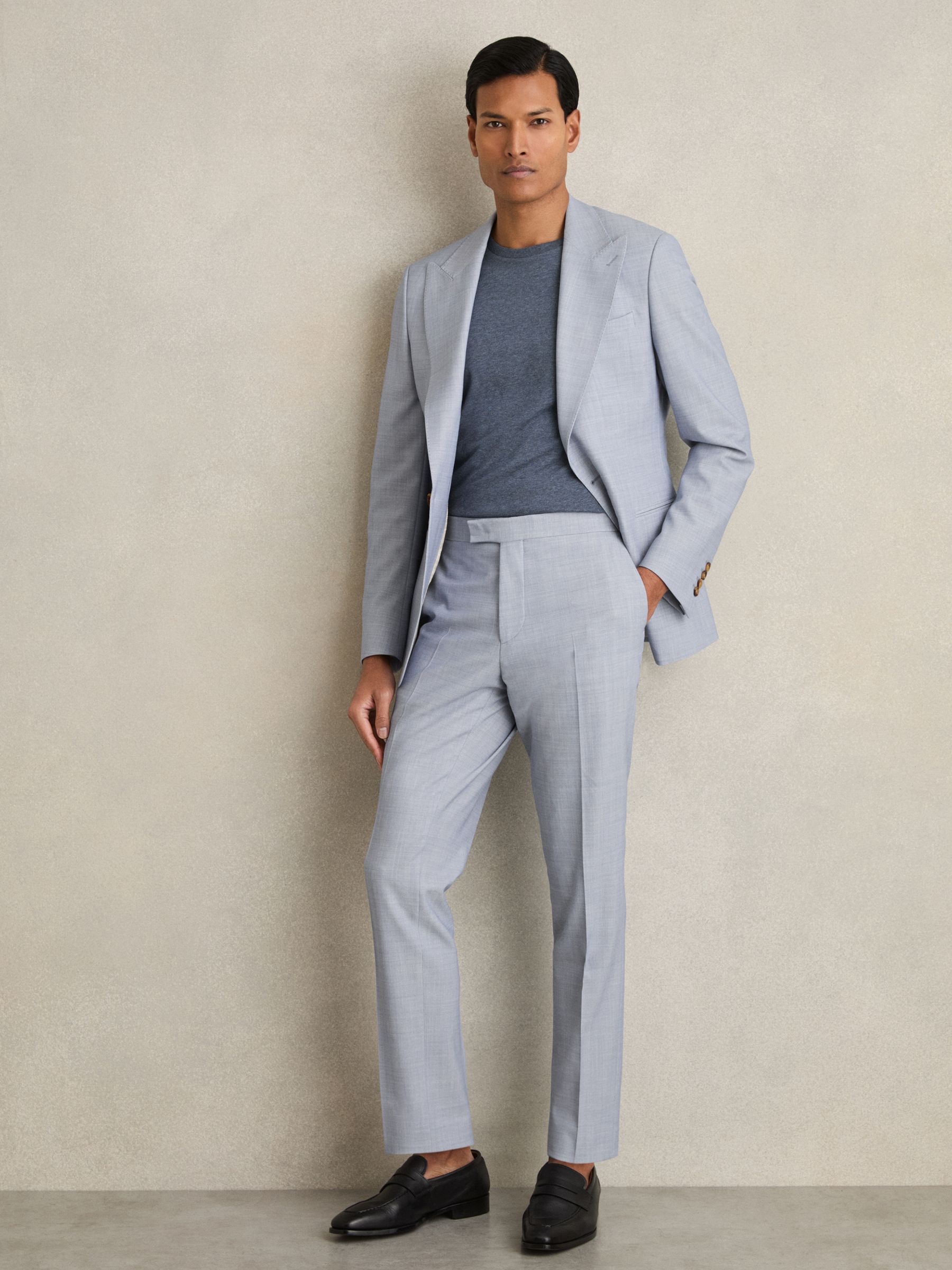Single-Breasted Textured Blazer Slim-Fit With Wool in Soft Blue - Image 7 of 9