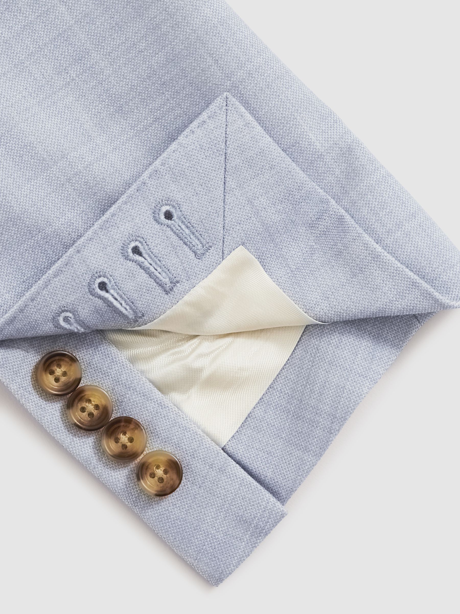 Single-Breasted Textured Blazer Slim-Fit With Wool in Soft Blue - Image 9 of 9