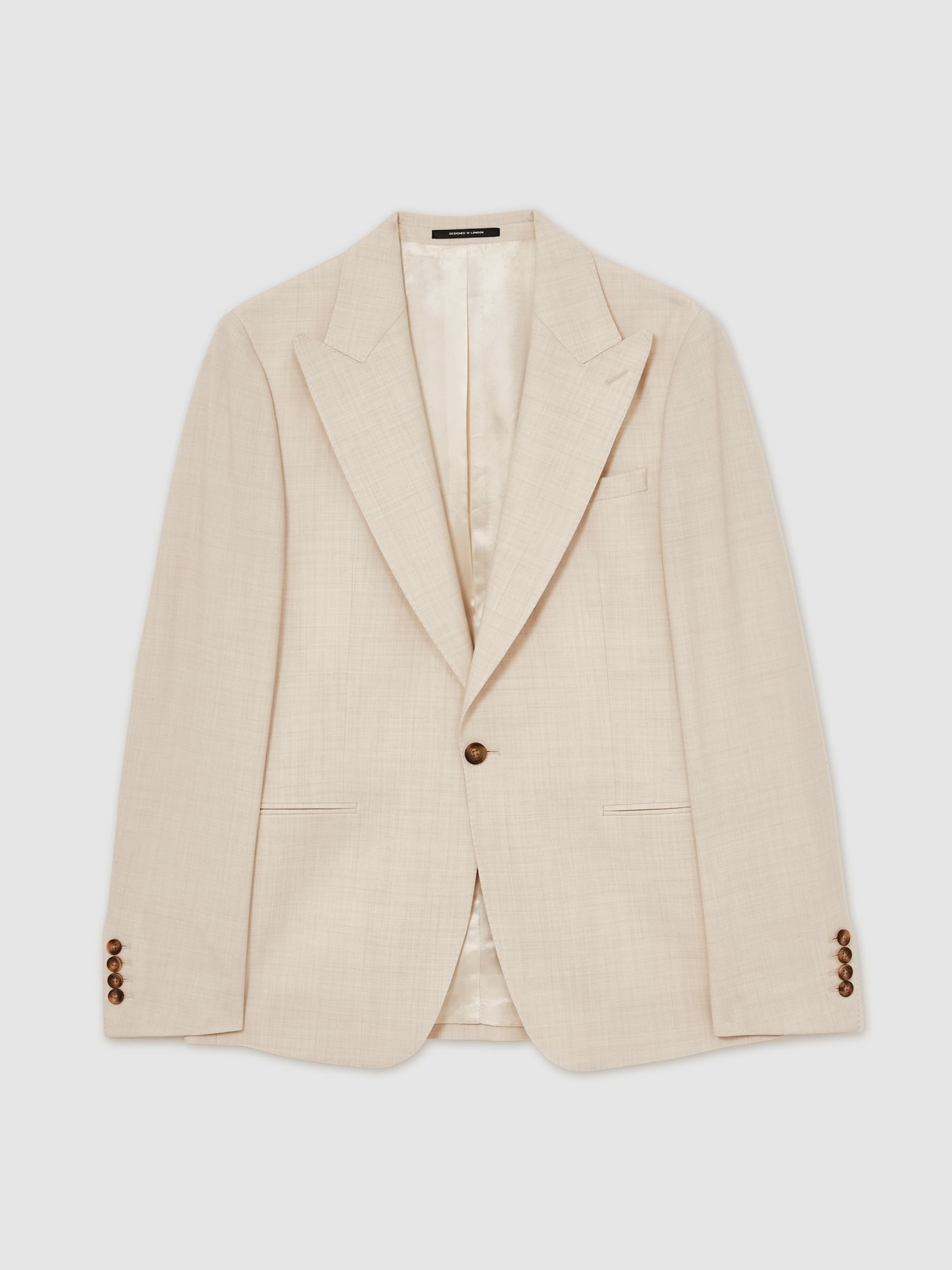 Single-Breasted Textured Blazer Slim-Fit With Wool in Stone - Image 2 of 8
