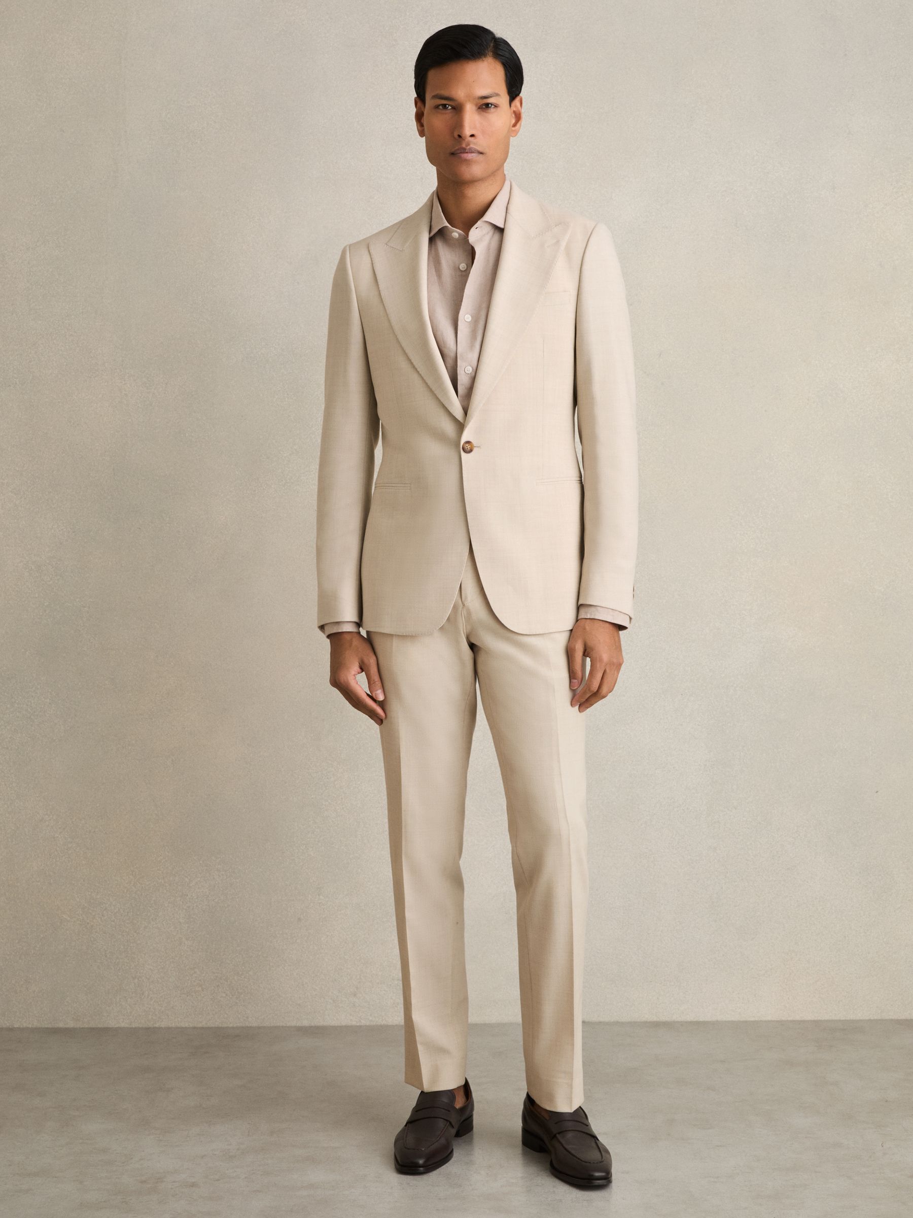 Single-Breasted Textured Blazer Slim-Fit With Wool in Stone - Image 3 of 8