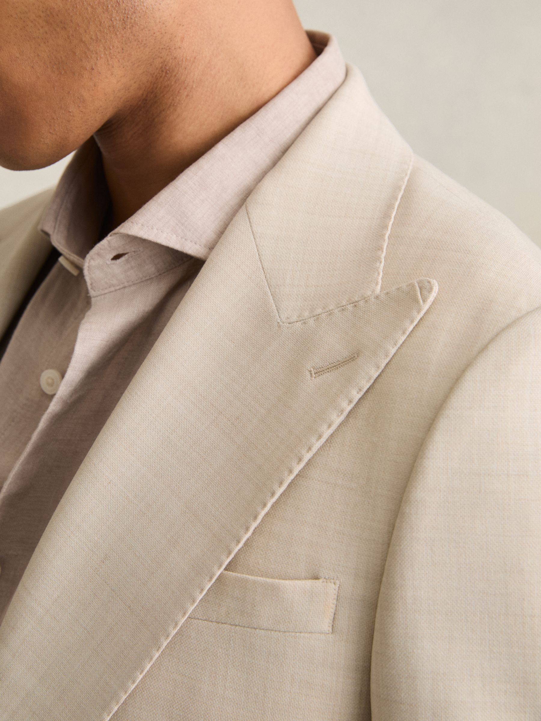 Single-Breasted Textured Blazer Slim-Fit With Wool in Stone - Image 4 of 8