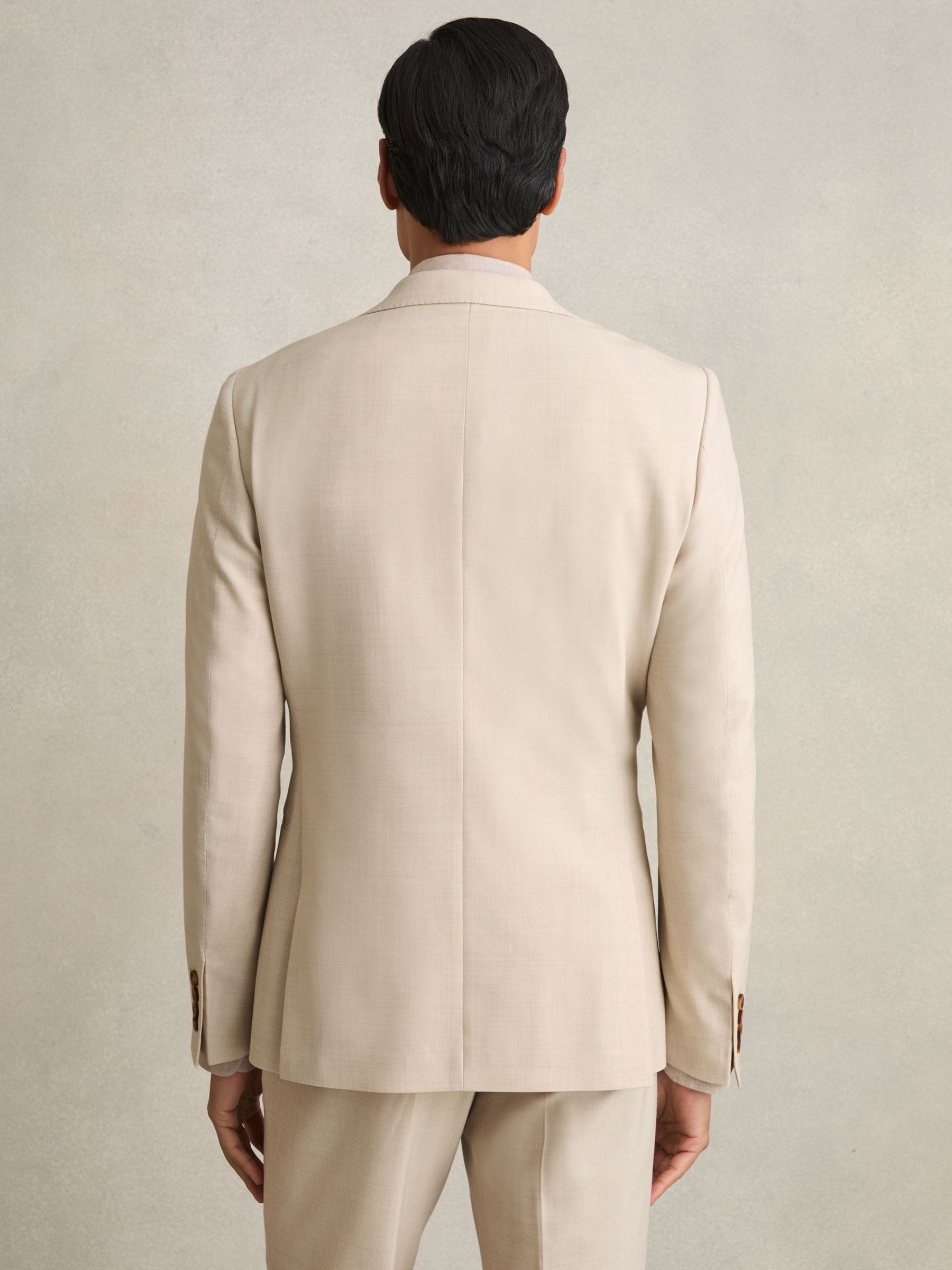 Single-Breasted Textured Blazer Slim-Fit With Wool in Stone - Image 5 of 8