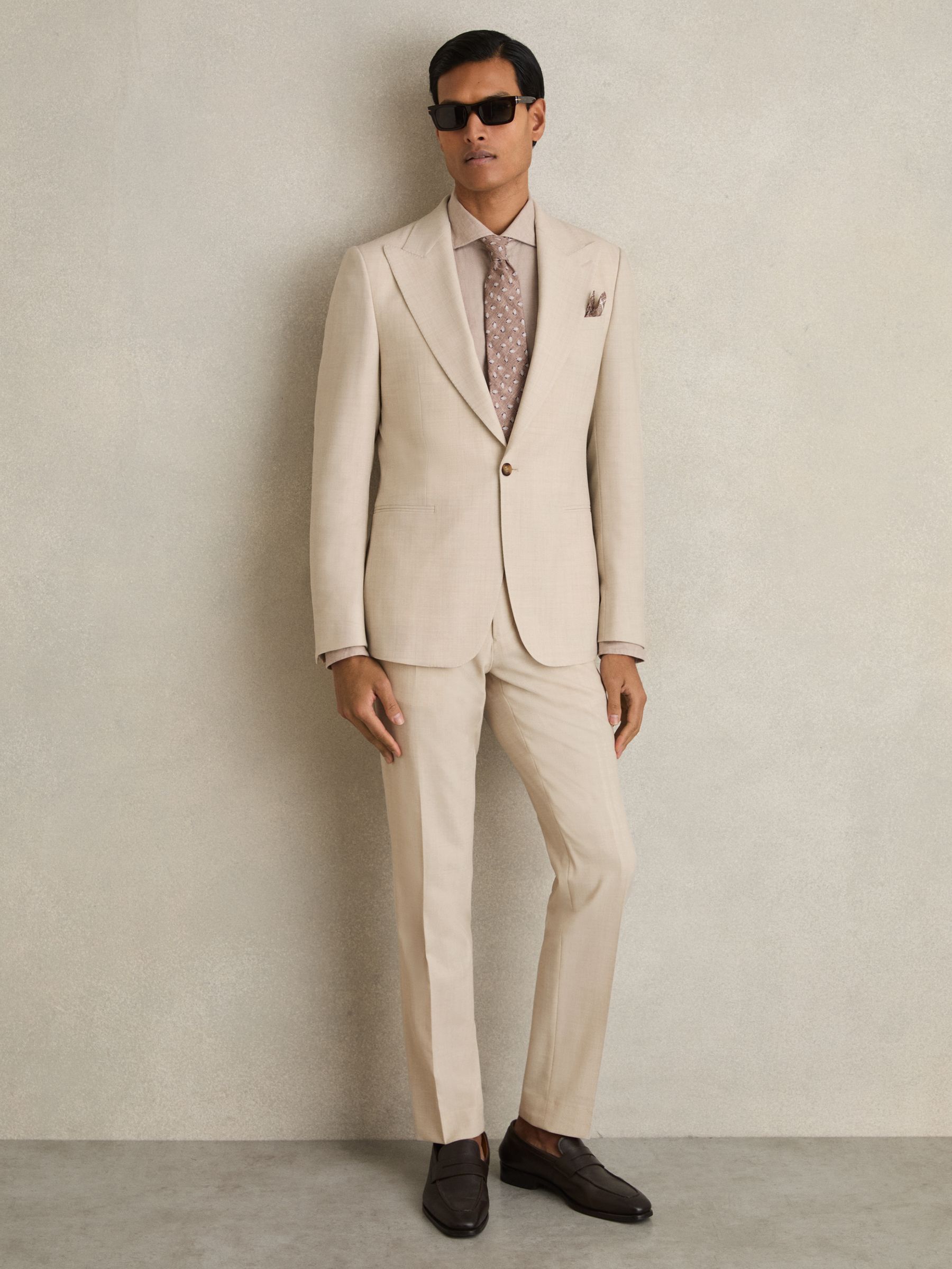 Single-Breasted Textured Blazer Slim-Fit With Wool in Stone - Image 6 of 8