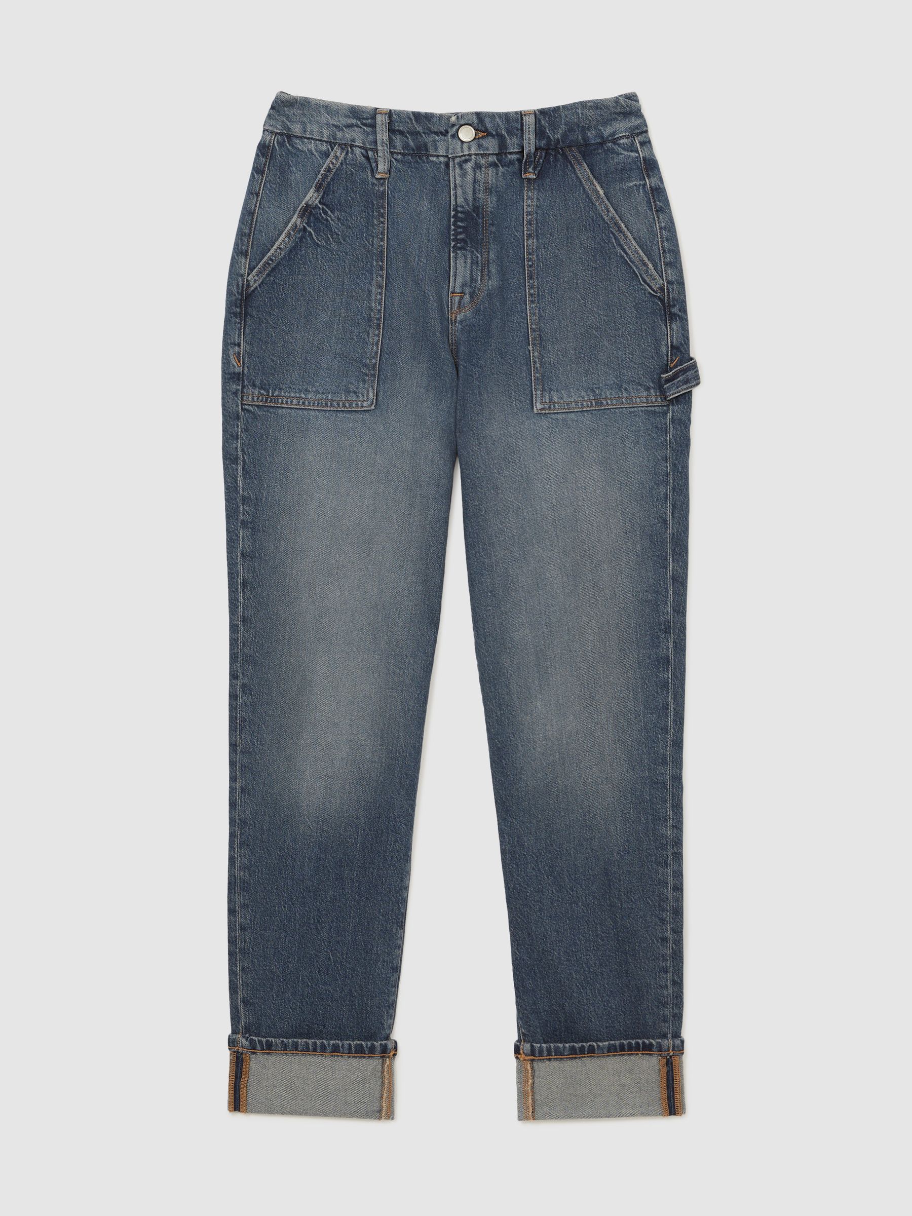 Good American Cuffed Straight-Leg Jeans in Indigo - Image 2 of 5