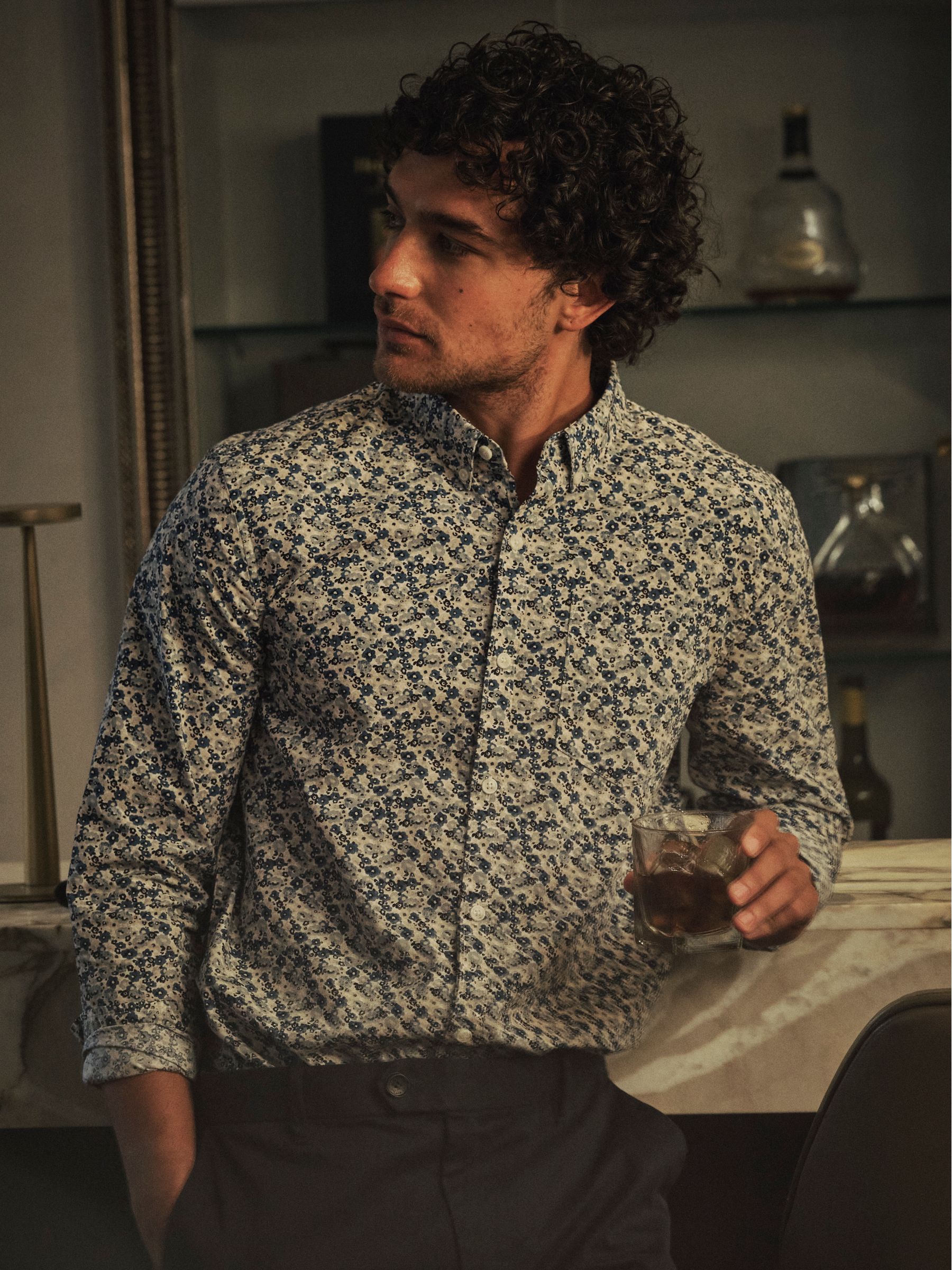 Blue Long Sleeve Floral Shirt - Image 1 of 7