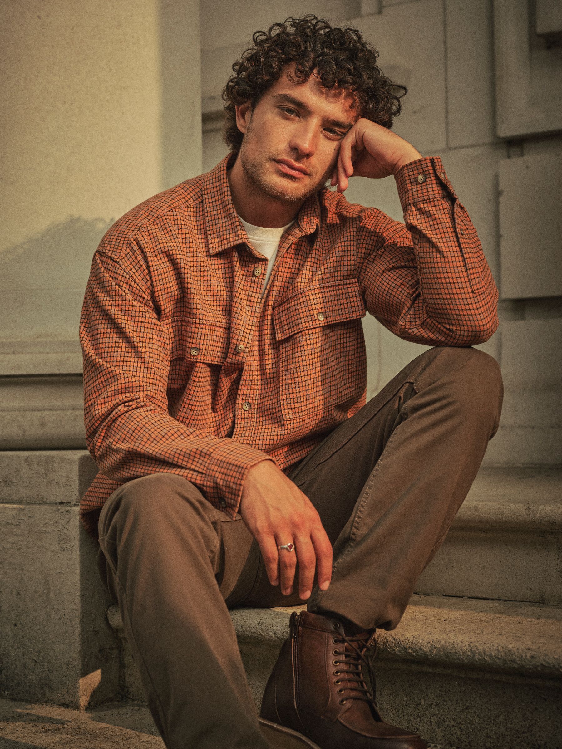 Ewshot Rust Brown Long Sleeve Check Shirt - Image 1 of 7 Ewshot Rust Brown Long Sleeve Check Shirt - Image 1 of 7
