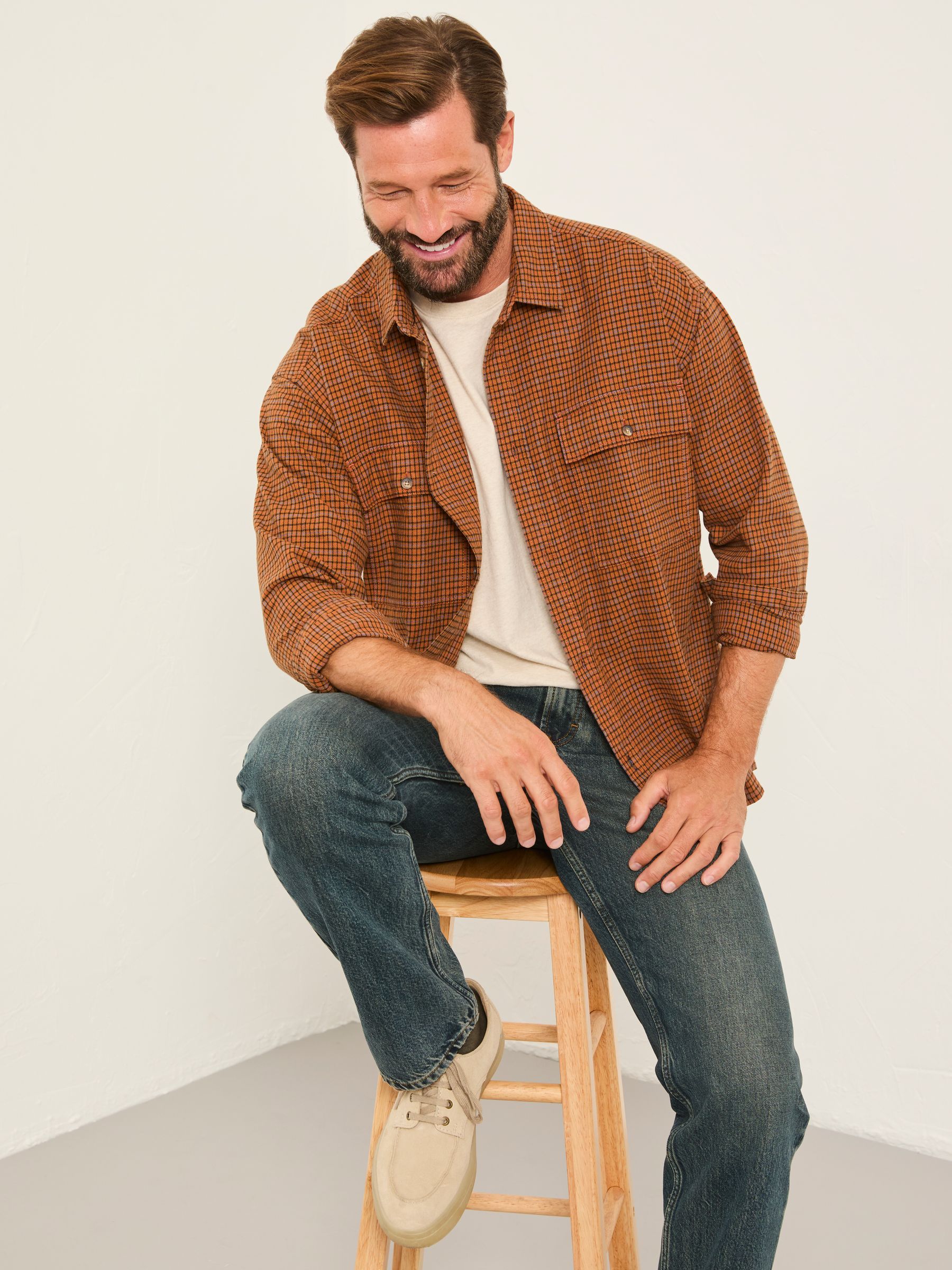 Ewshot Rust Brown Long Sleeve Check Shirt - Image 2 of 7 Ewshot Rust Brown Long Sleeve Check Shirt - Image 2 of 7