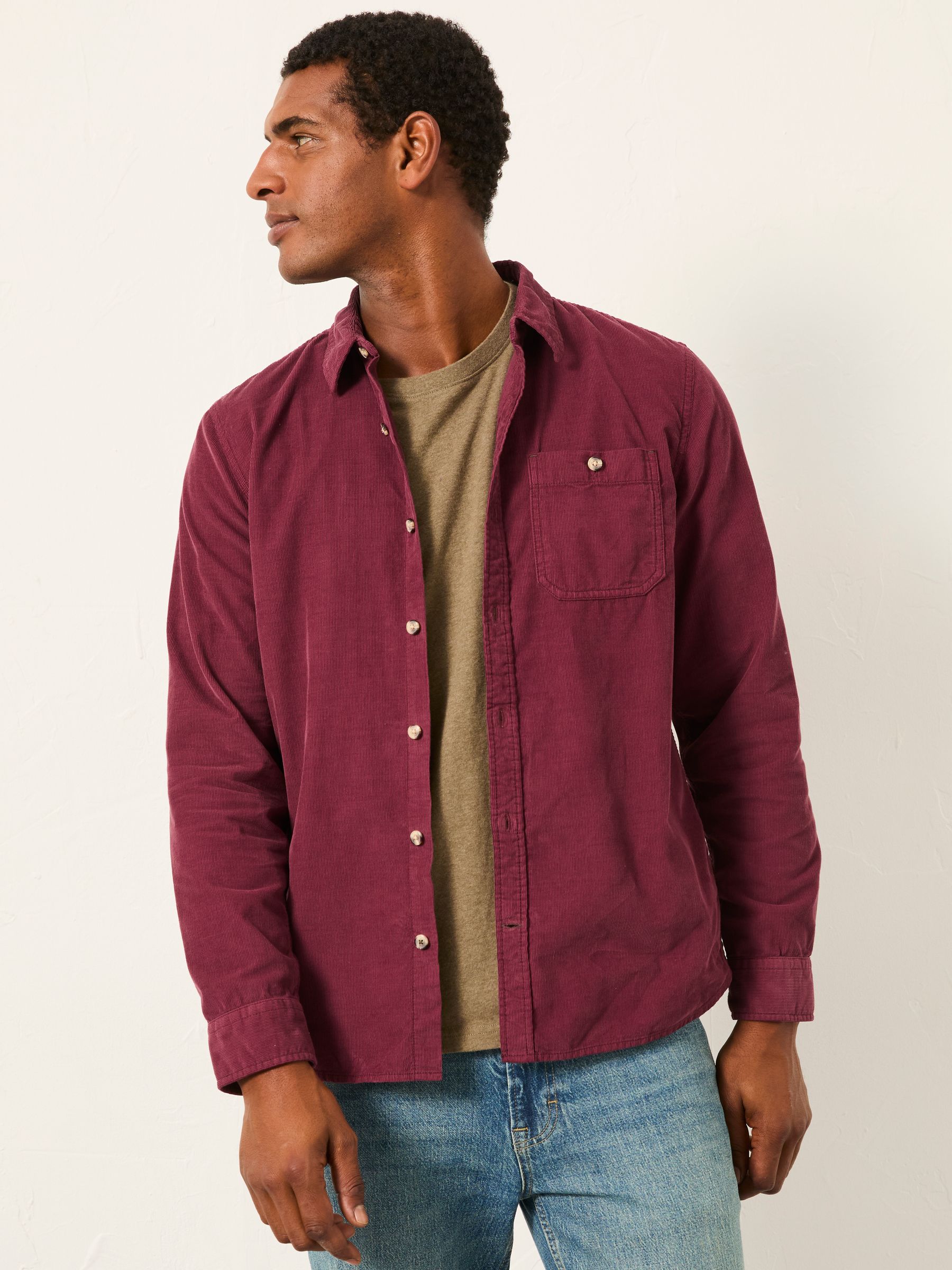 Claret Long Sleeve Cord Shirt | FatFace
