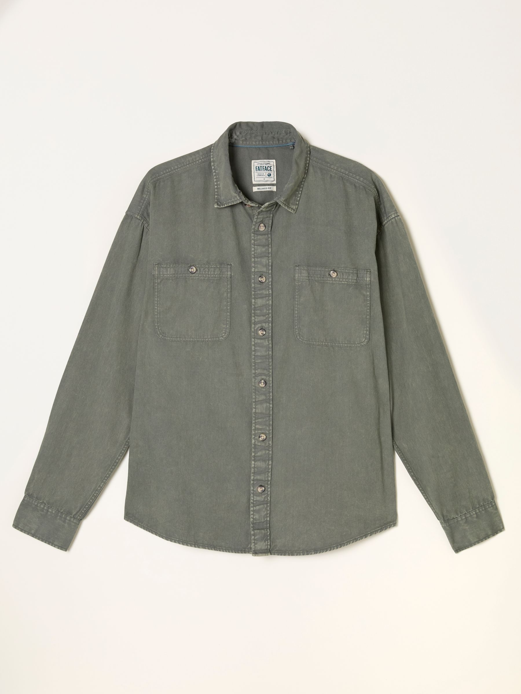 Khaki Green Long Sleeve Relaxed Fit Garment Dye Utility Shirt - Image 1 of 1