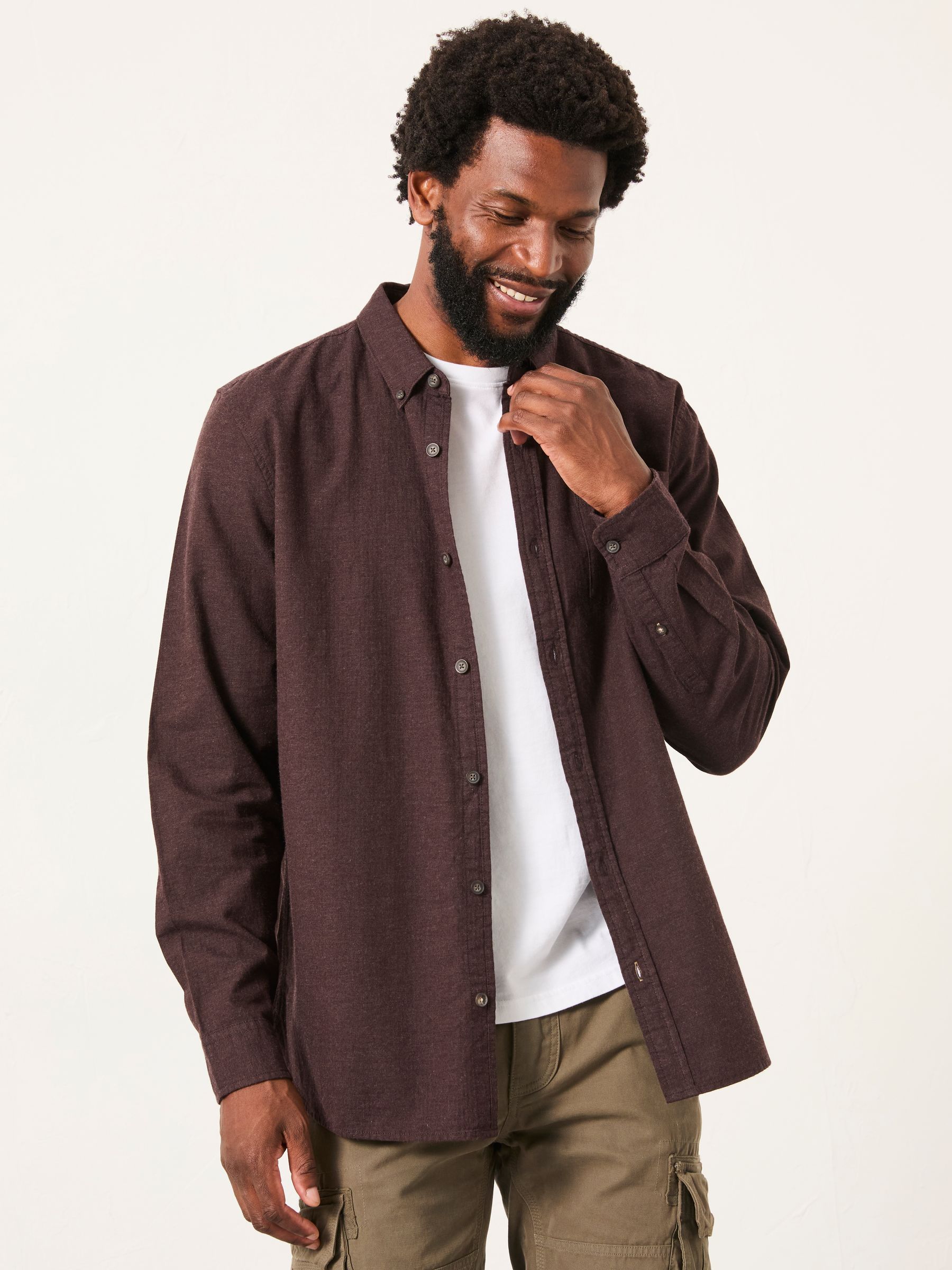 Tadlow Chocolate Brown Long Sleeve Herringbone Shirt - Image 1 of 6