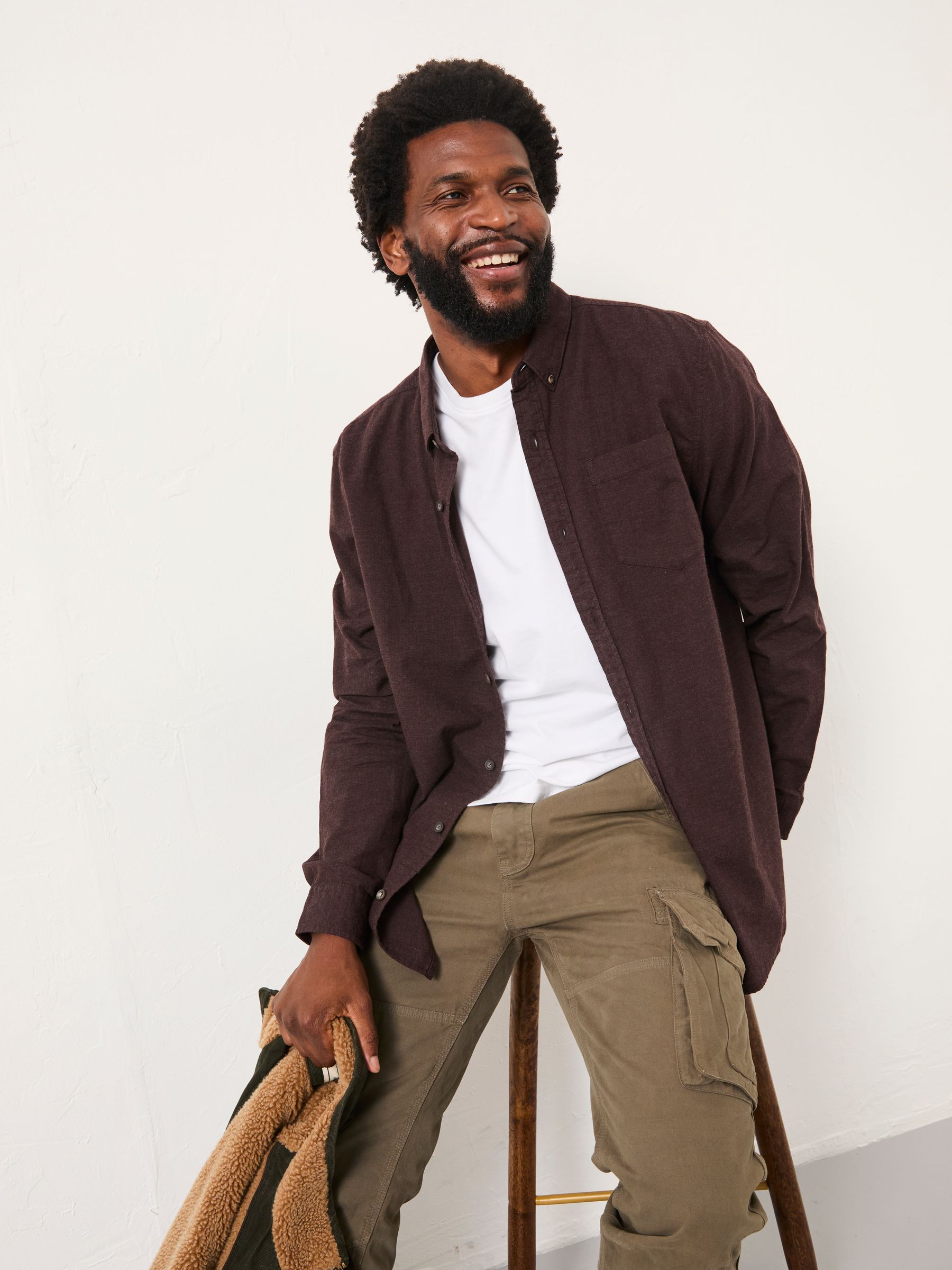 Tadlow Chocolate Brown Long Sleeve Herringbone Shirt - Image 5 of 6