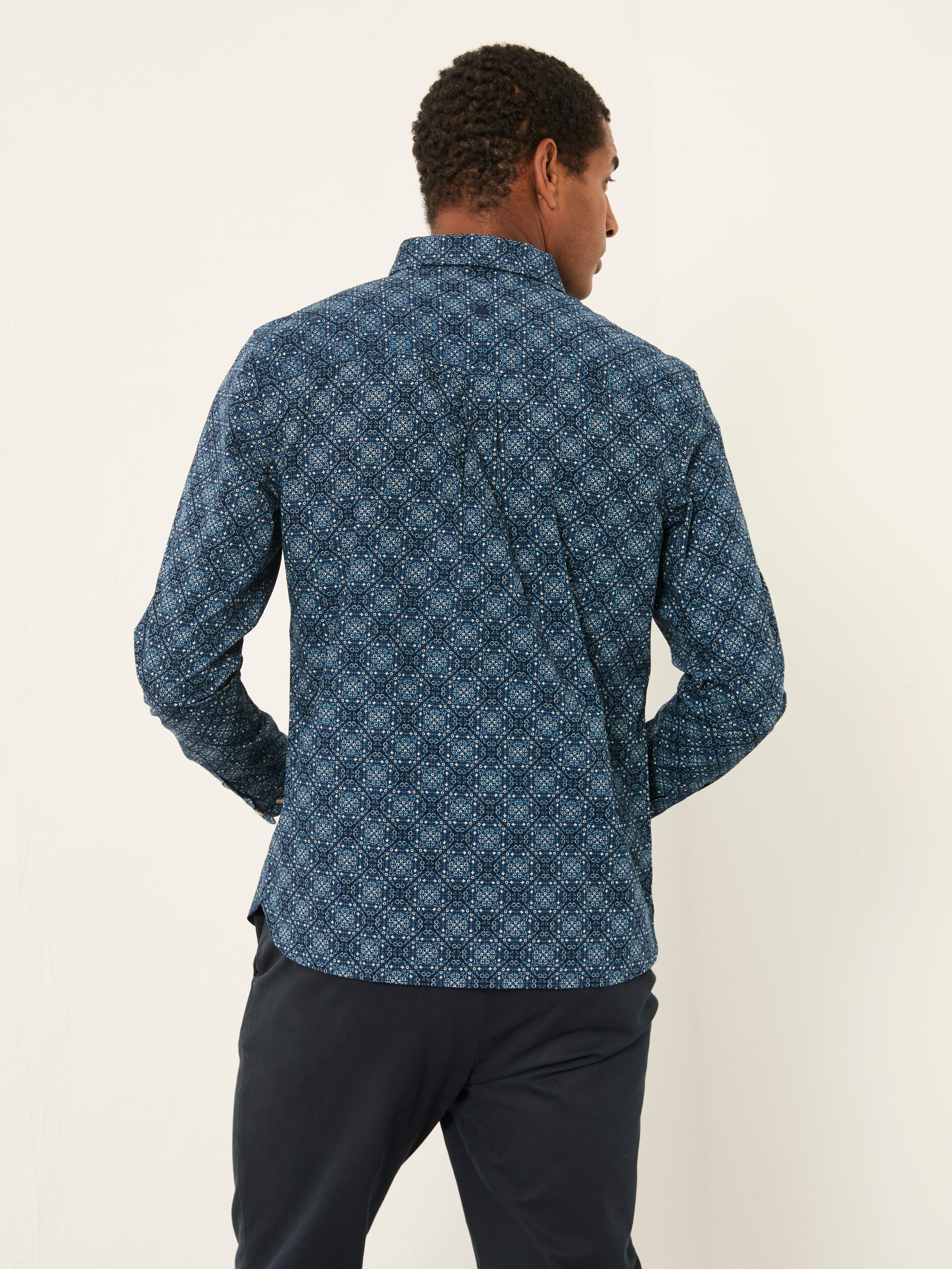 Navy Long Sleeve Tile Print Shirt - Image 2 of 7 Navy Long Sleeve Tile Print Shirt - Image 2 of 7