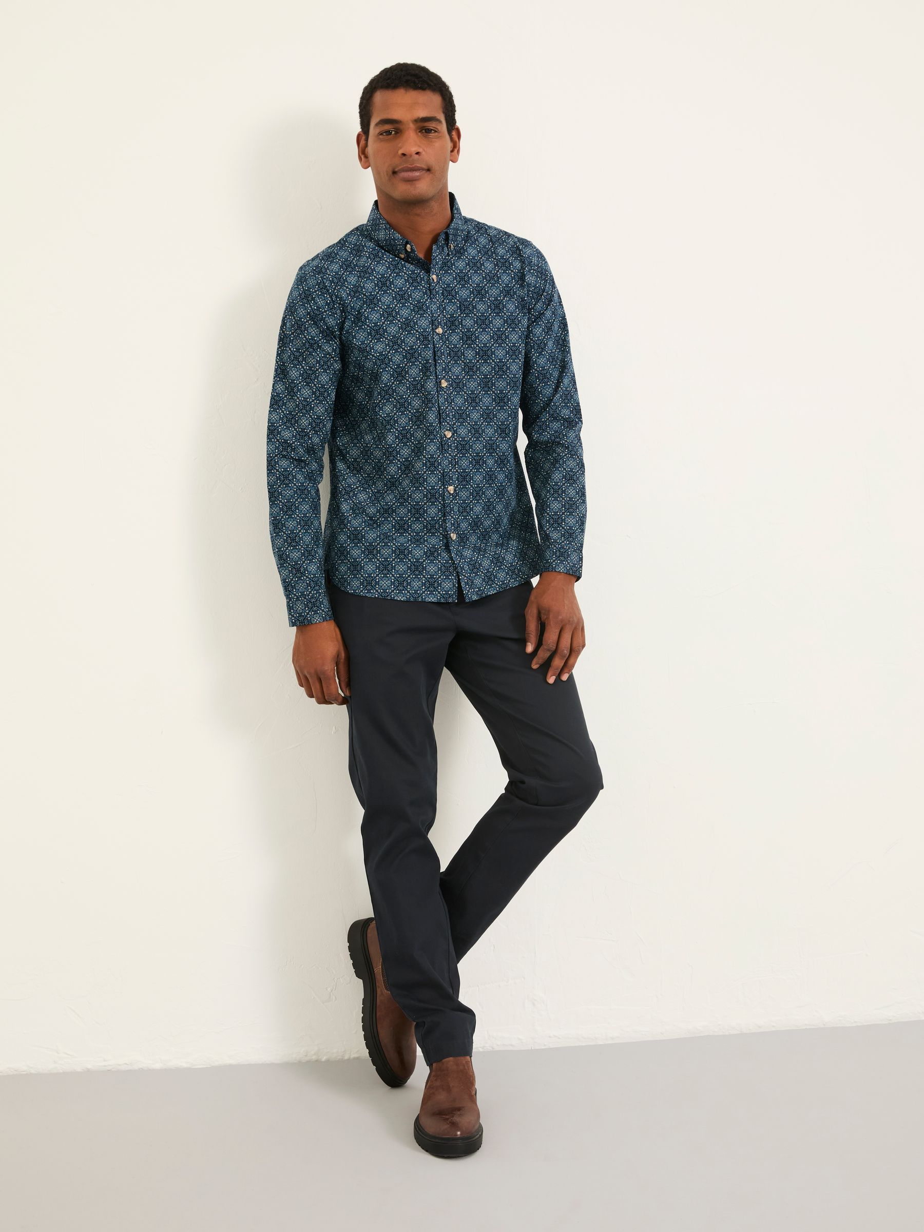Navy Long Sleeve Tile Print Shirt - Image 5 of 7