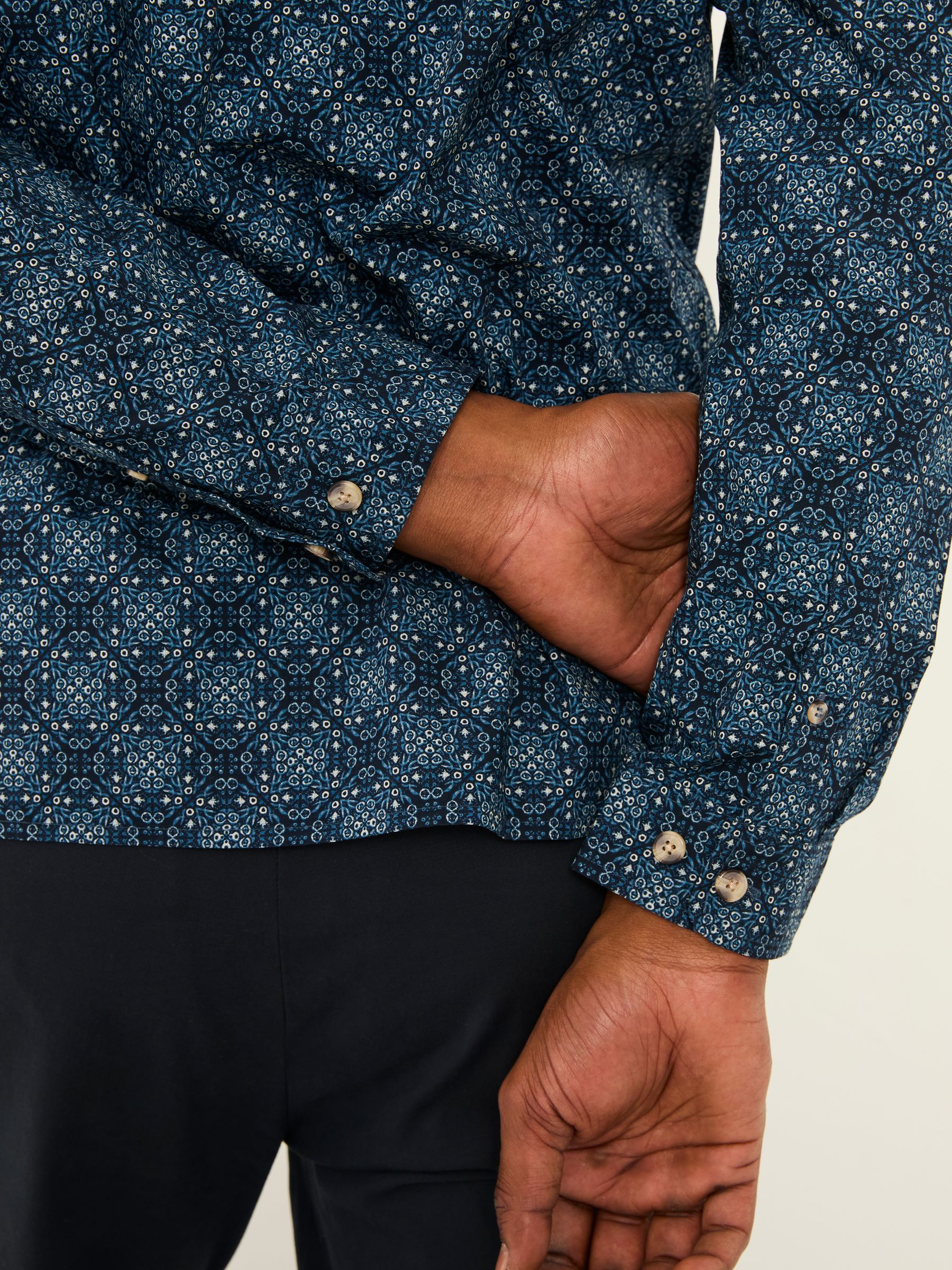 Navy Long Sleeve Tile Print Shirt - Image 6 of 7