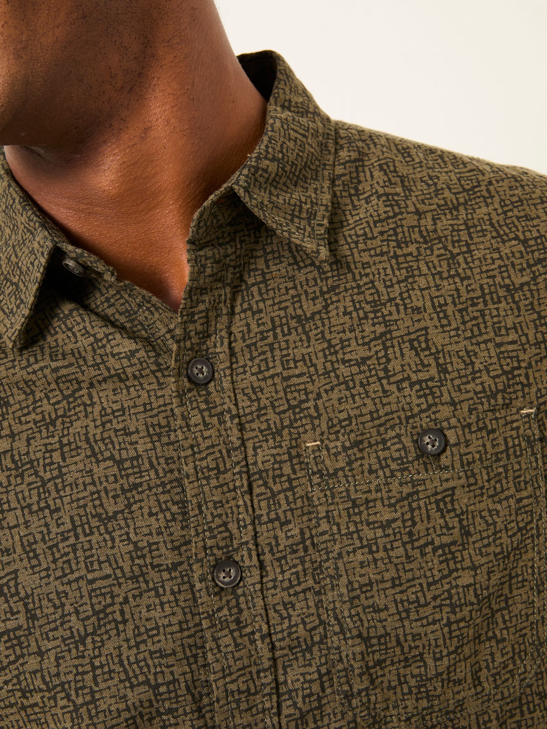 Khaki Green Long Sleeve Scratch Print Shirt - Image 3 of 5