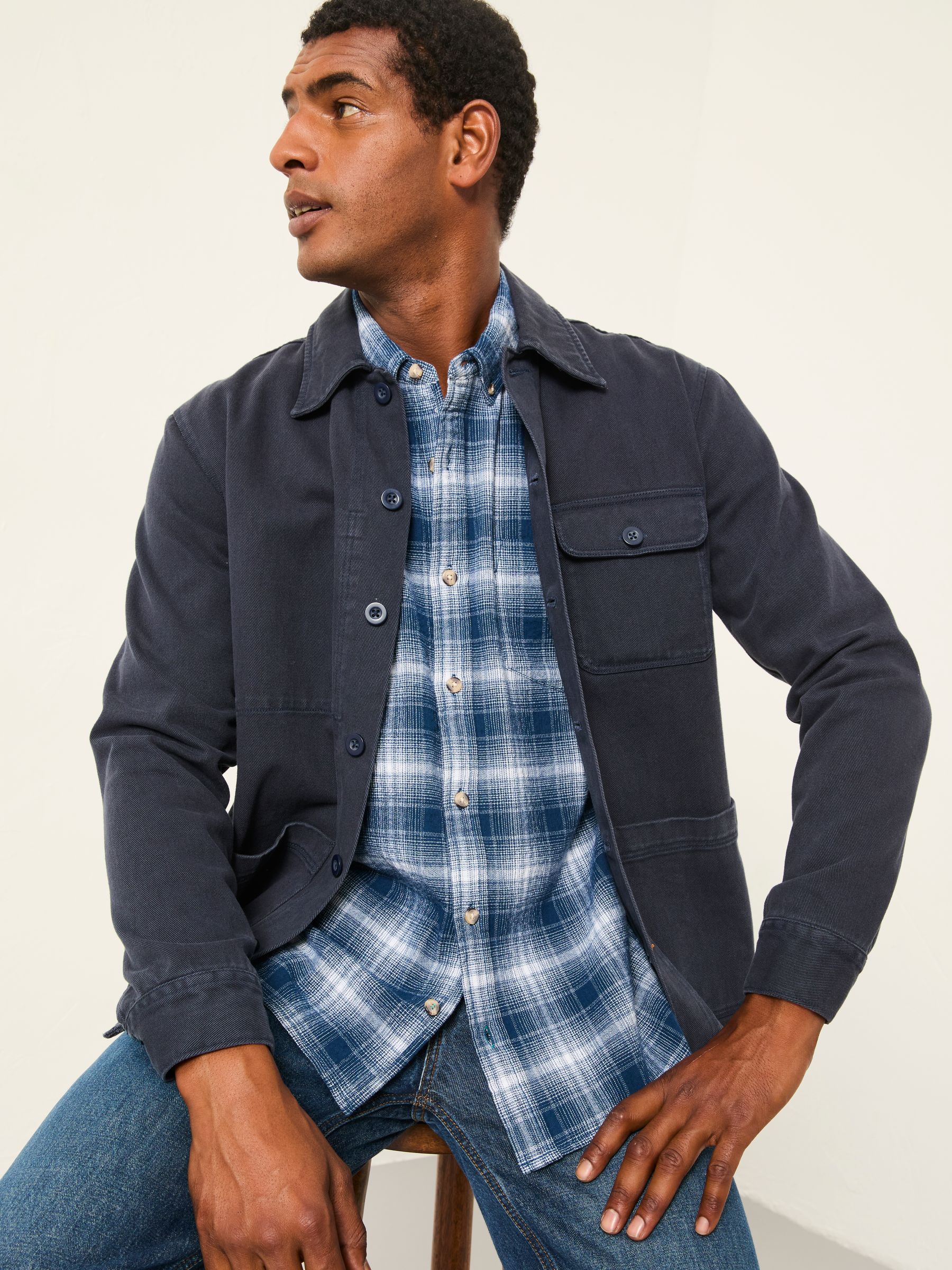 Morley Blue Long Sleeve Relaxed Fit Check Shirt - Image 5 of 6
