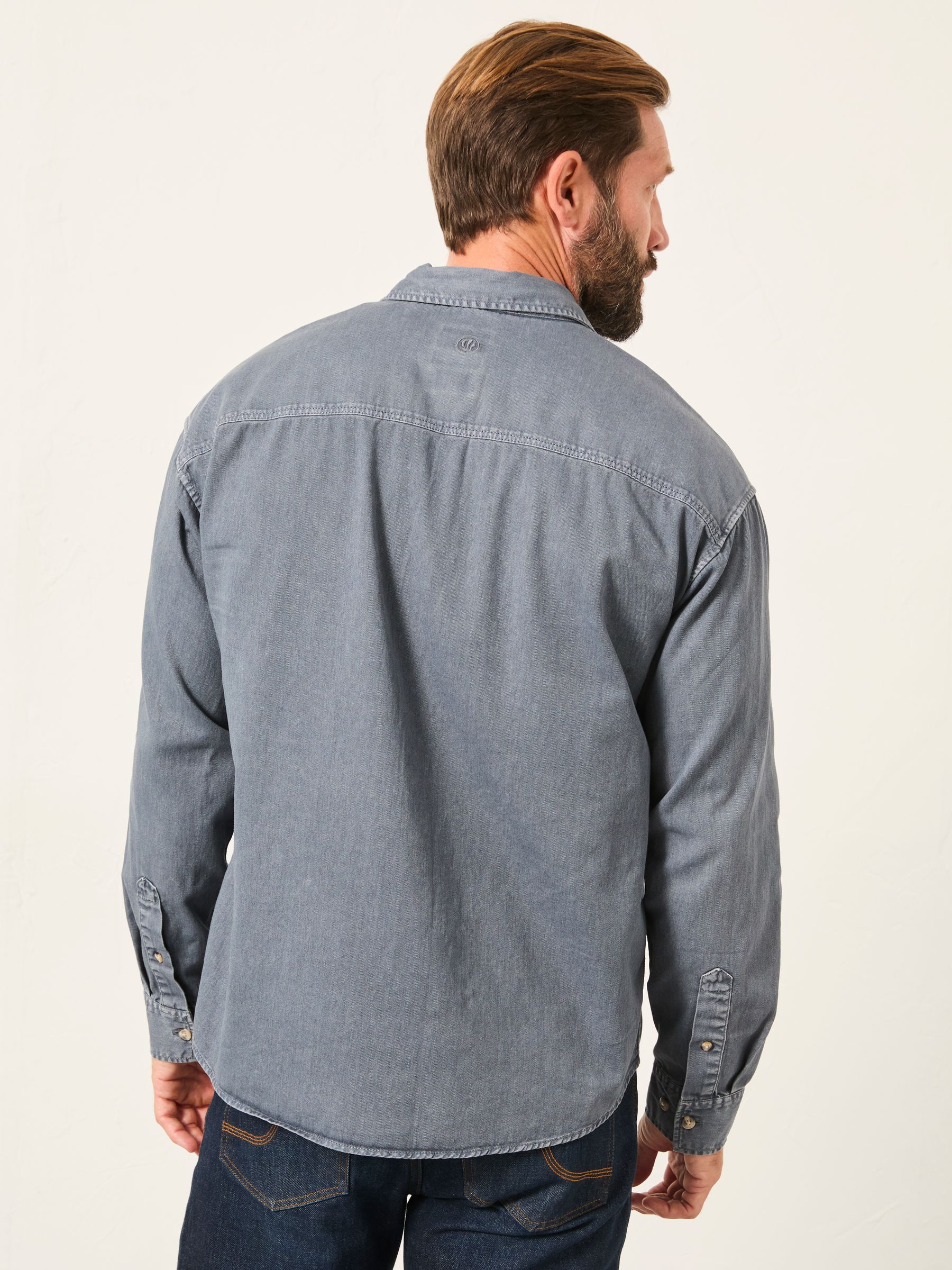 Dark Vintage Blue Long Sleeve Relaxed Fit Garment Dye Utility Shirt - Image 2 of 5