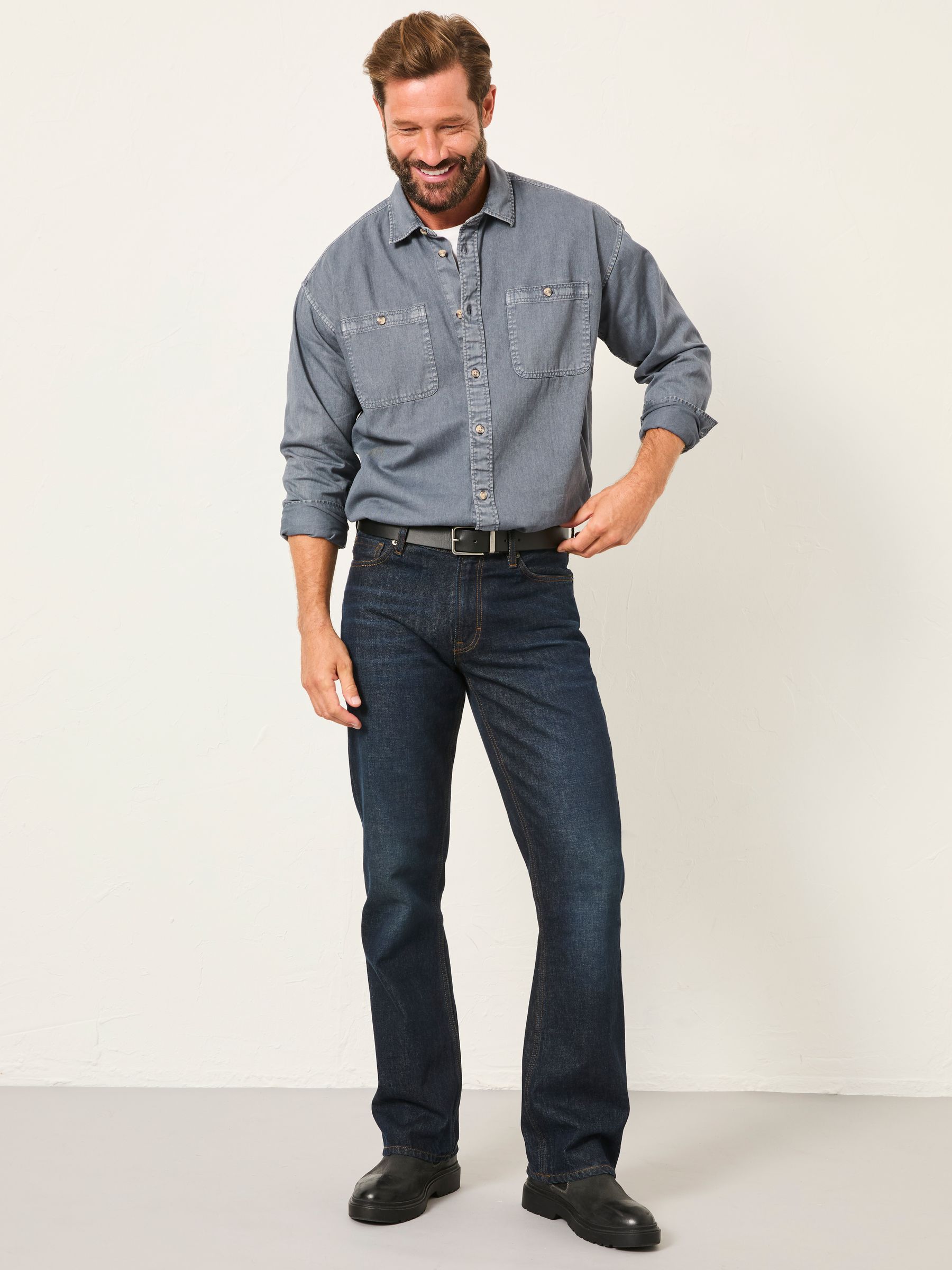 Dark Vintage Blue Long Sleeve Relaxed Fit Garment Dye Utility Shirt - Image 4 of 5