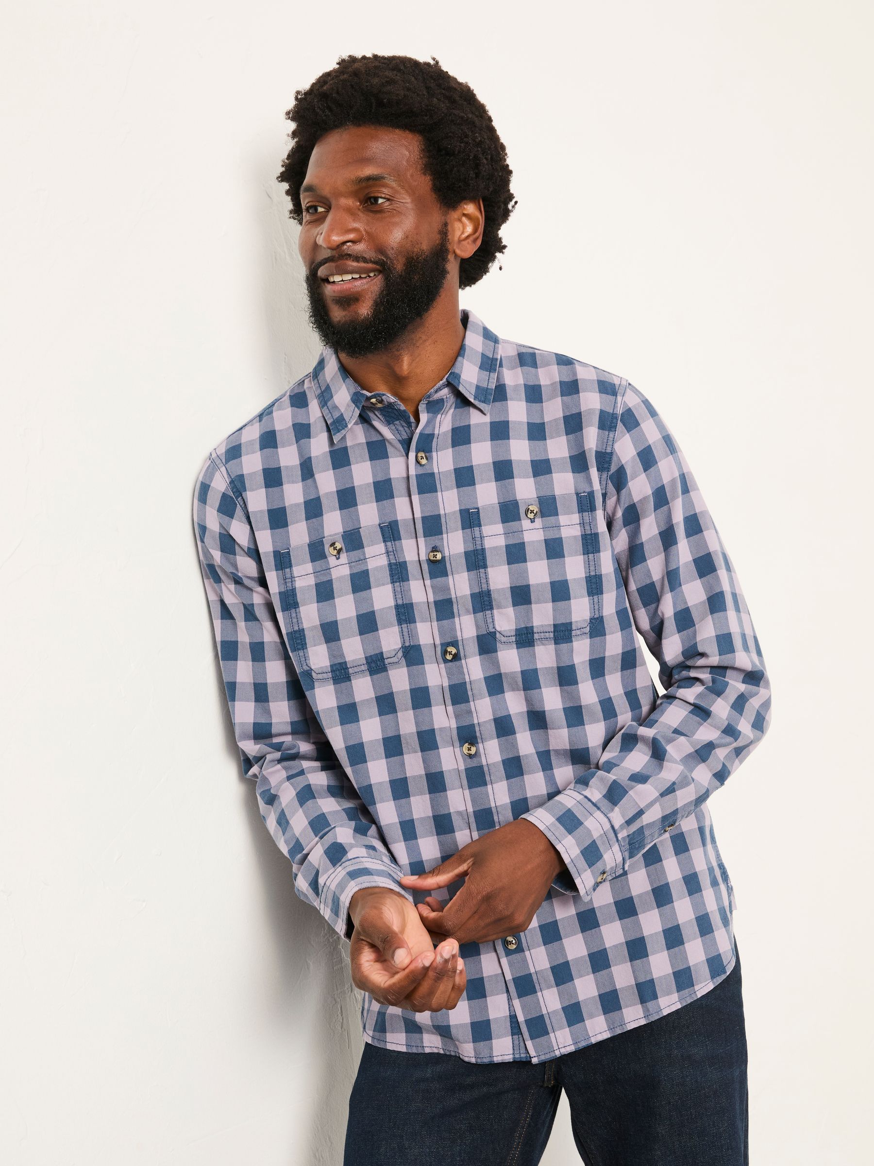 Thursby Lilac Purple Long Sleeve Relaxed Fit Gingham Shirt - Image 1 of 6