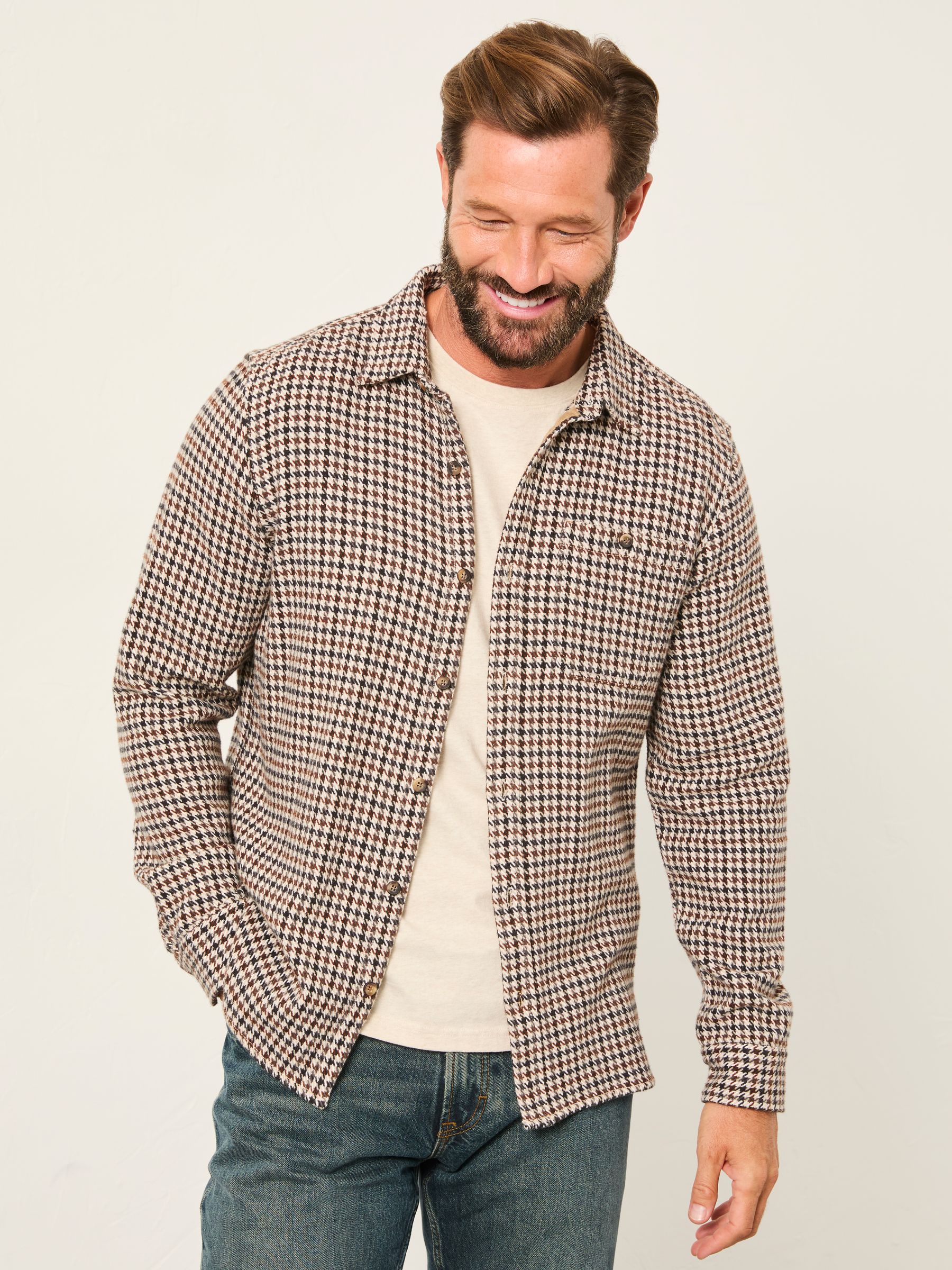 Rust Brown Long Sleeve Dogtooth Shirt - Image 2 of 7