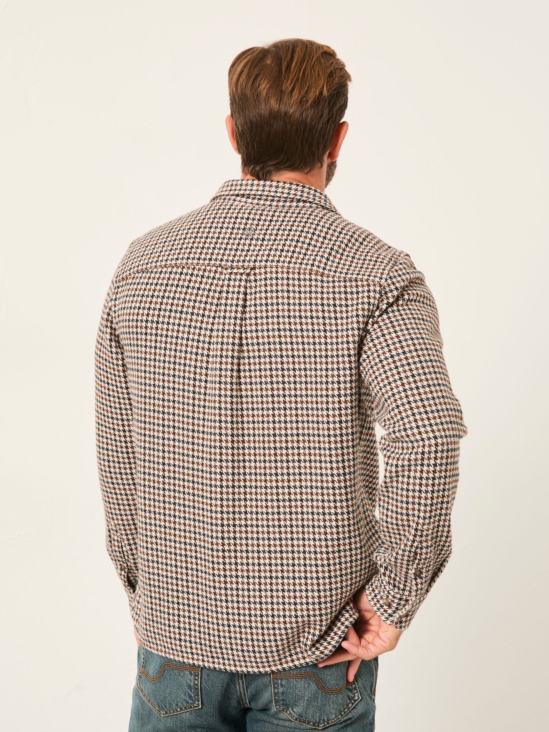 Rust Brown Long Sleeve Dogtooth Shirt - Image 3 of 7