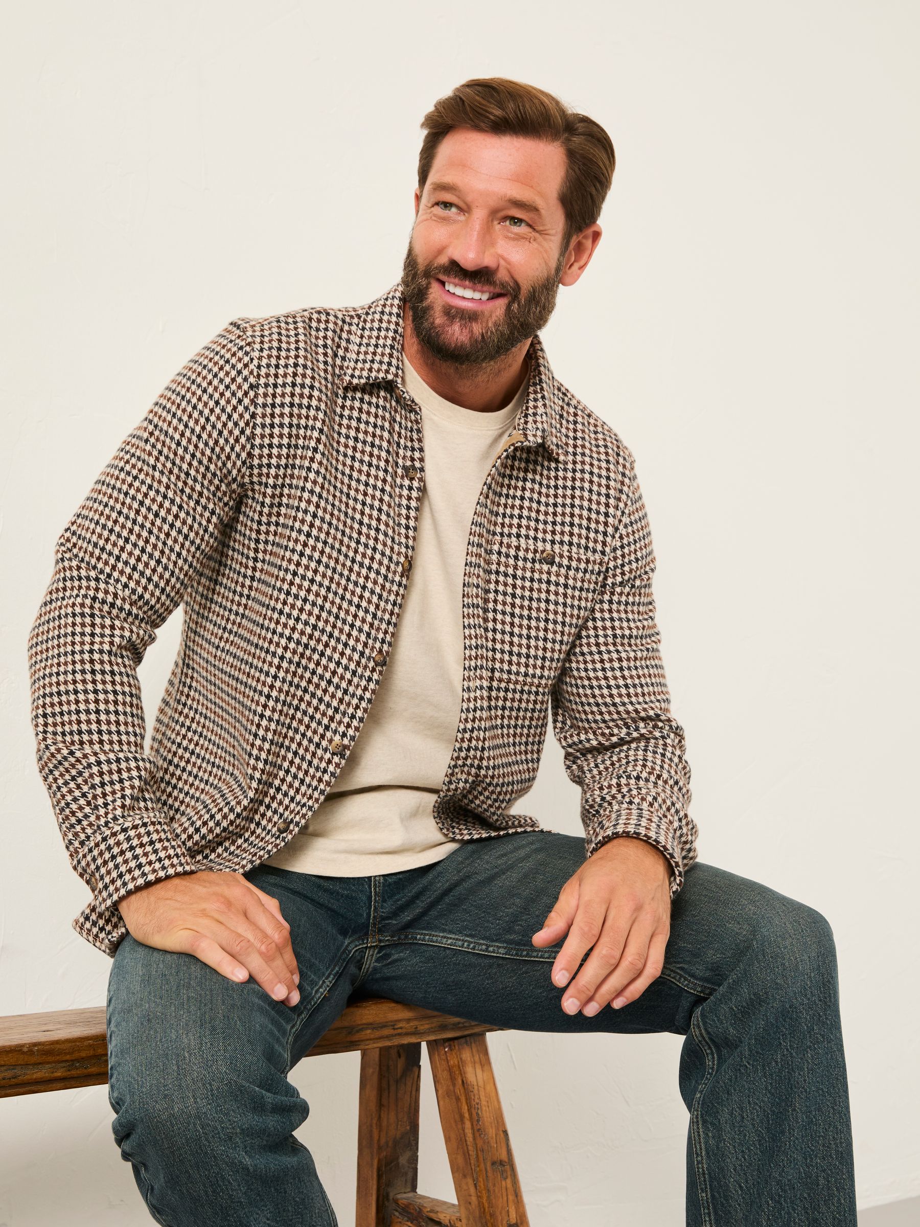 Rust Brown Long Sleeve Dogtooth Shirt - Image 6 of 7