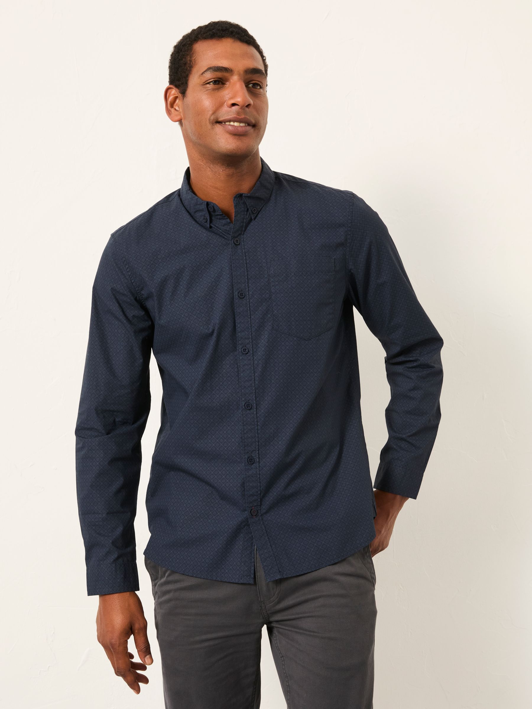 Navy Long Sleeve Geo Print Shirt - Image 1 of 5
