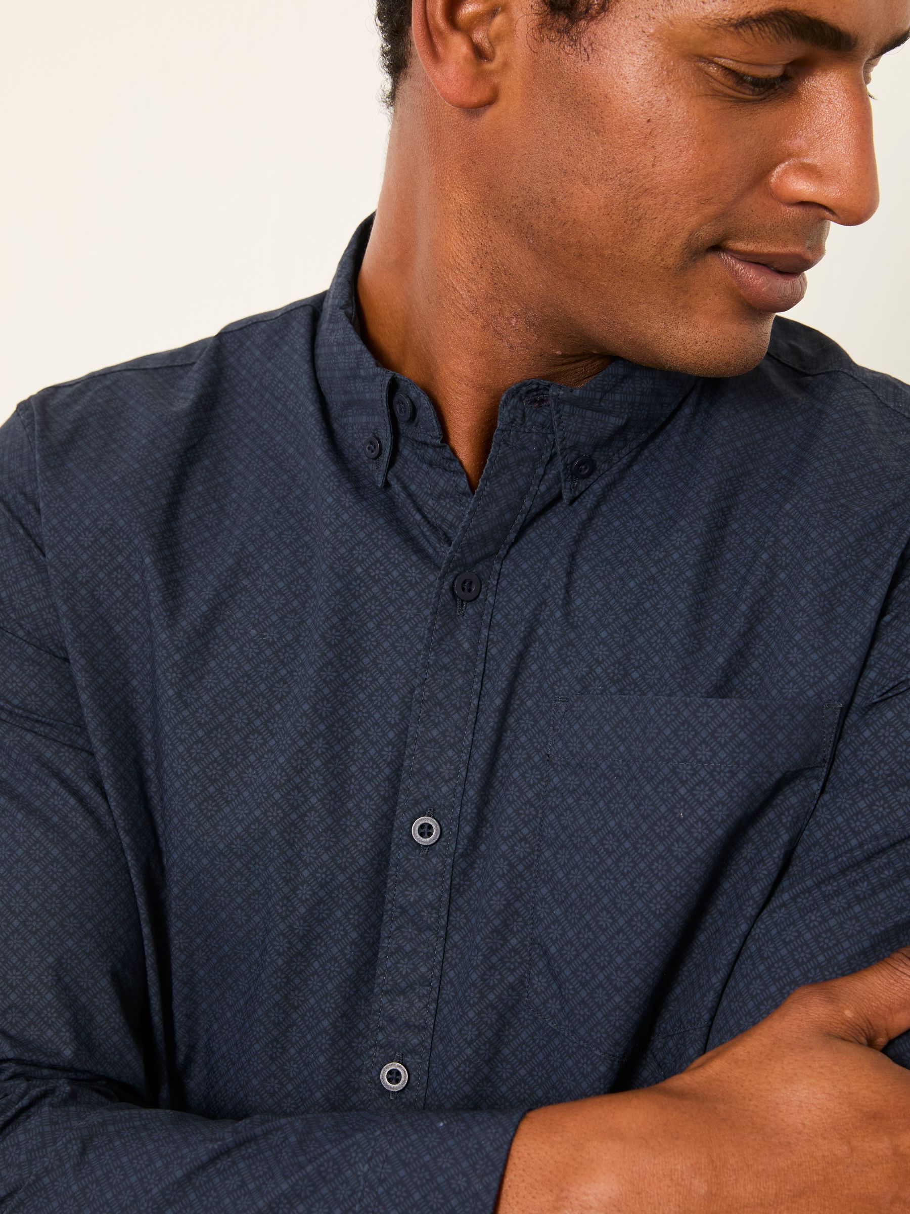 Navy Long Sleeve Geo Print Shirt - Image 3 of 5