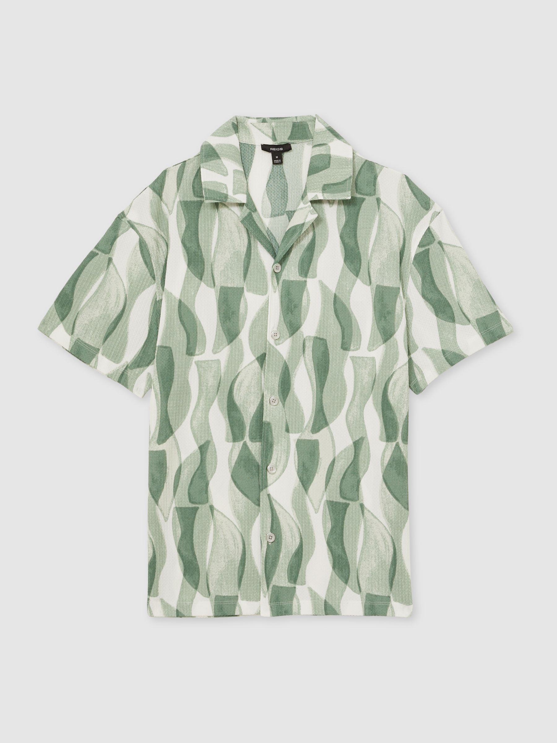 Printed Textured Cuban-Collar Shirt in Sage Green - Image 2 of 5