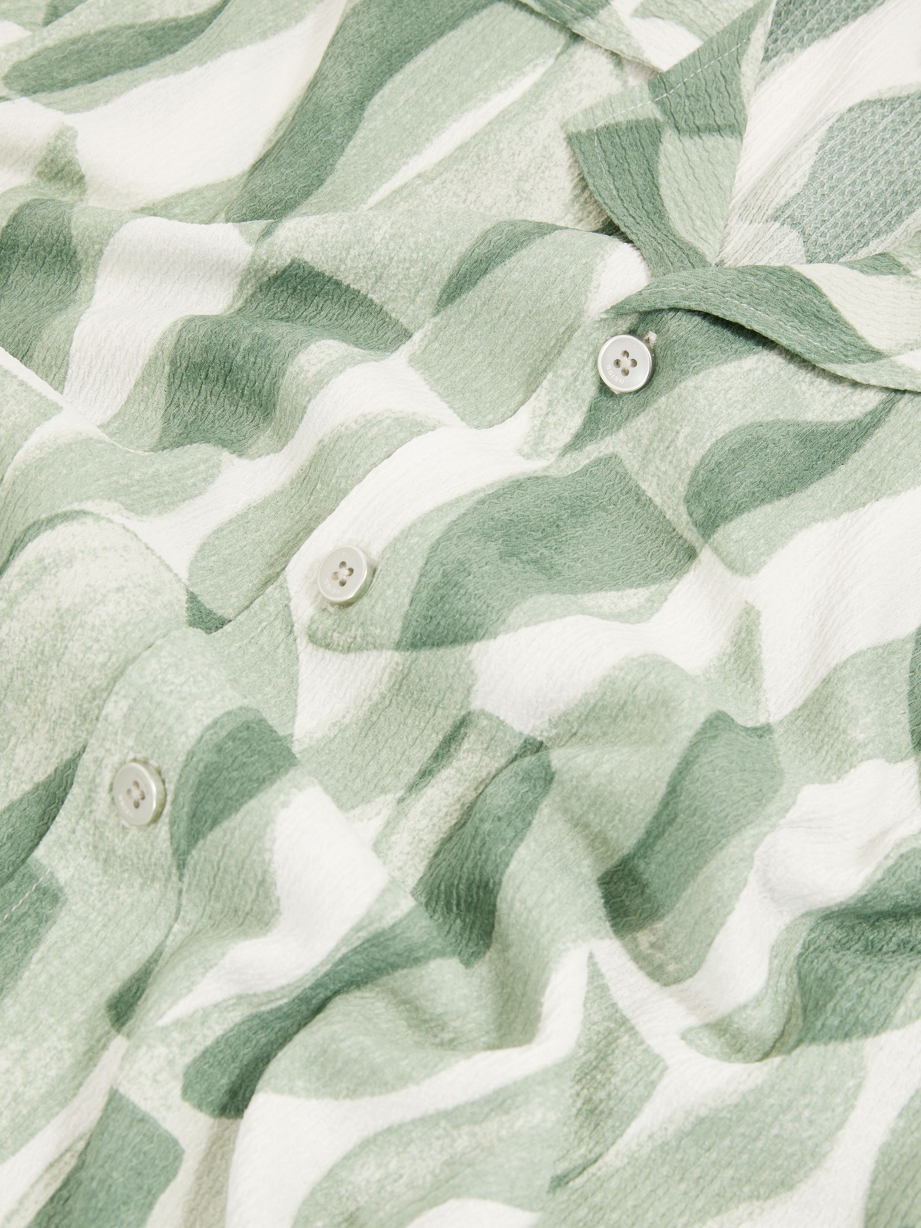 Printed Textured Cuban-Collar Shirt in Sage Green - Image 5 of 5