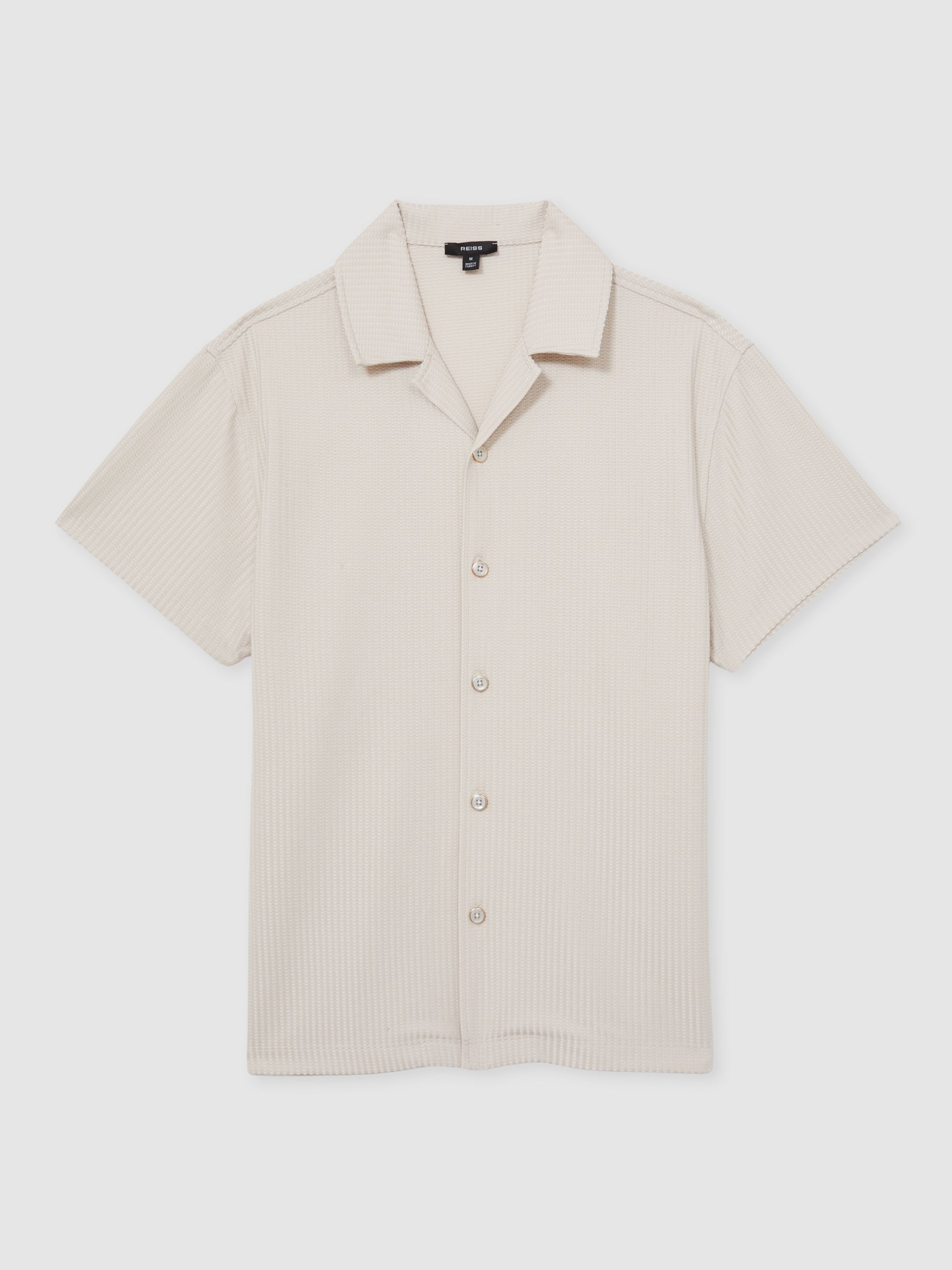 Textured-Knit Cuban-Collar Shirt in Champagne - Image 2 of 6