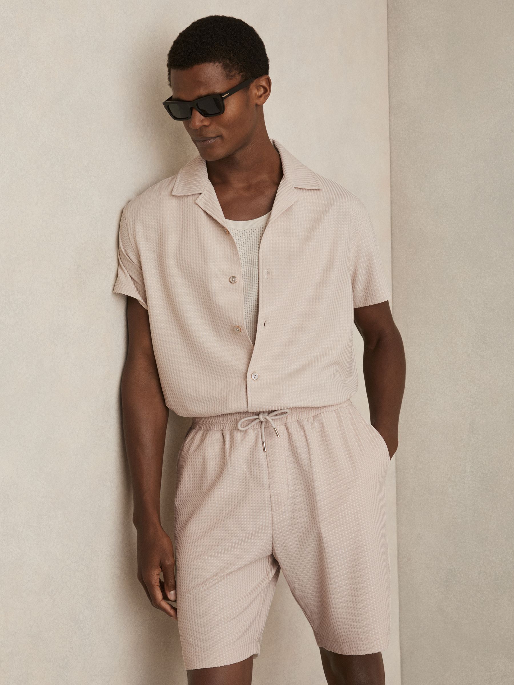 Textured-Knit Cuban-Collar Shirt in Champagne - Image 3 of 6