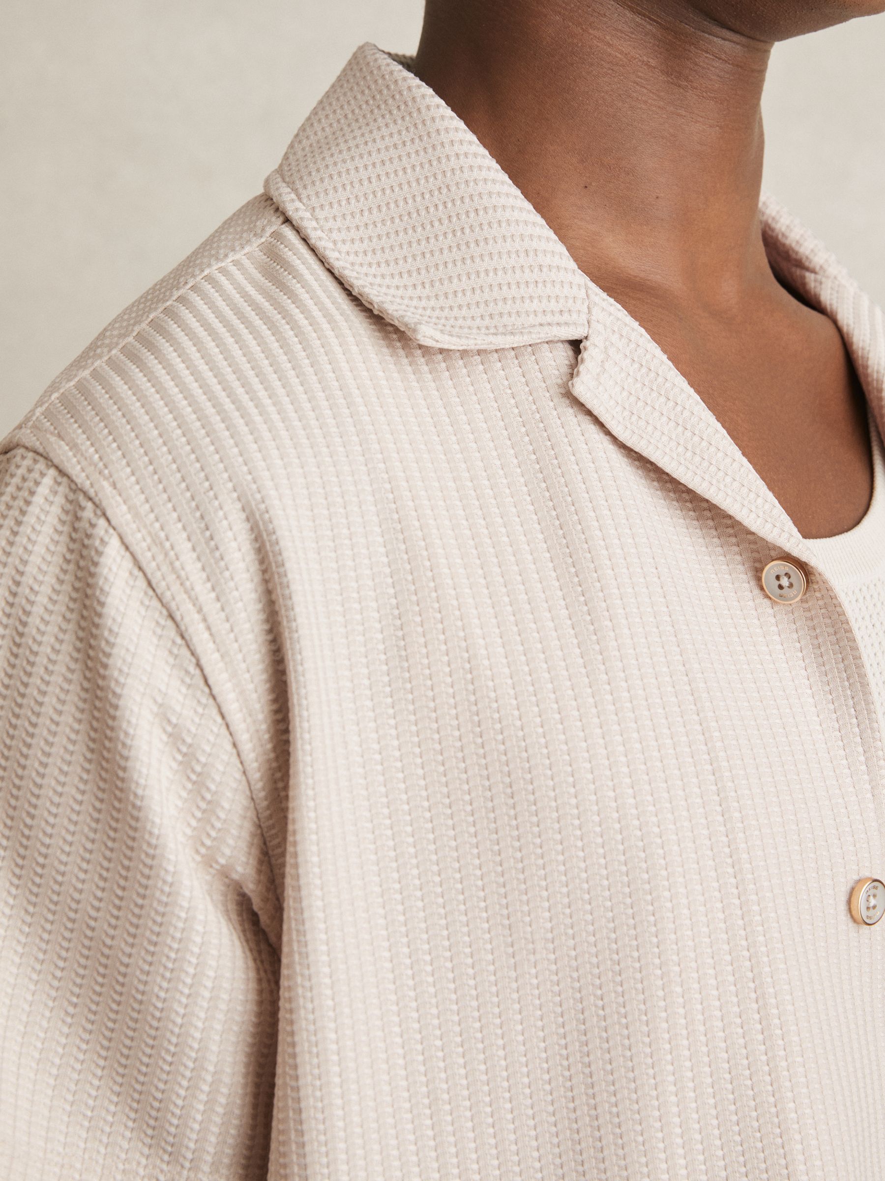 Textured-Knit Cuban-Collar Shirt in Champagne - Image 4 of 6