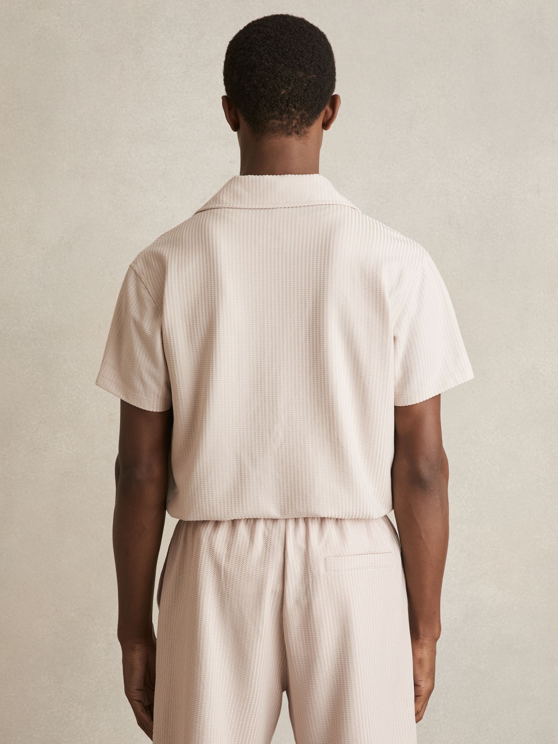 Textured-Knit Cuban-Collar Shirt in Champagne - Image 5 of 6