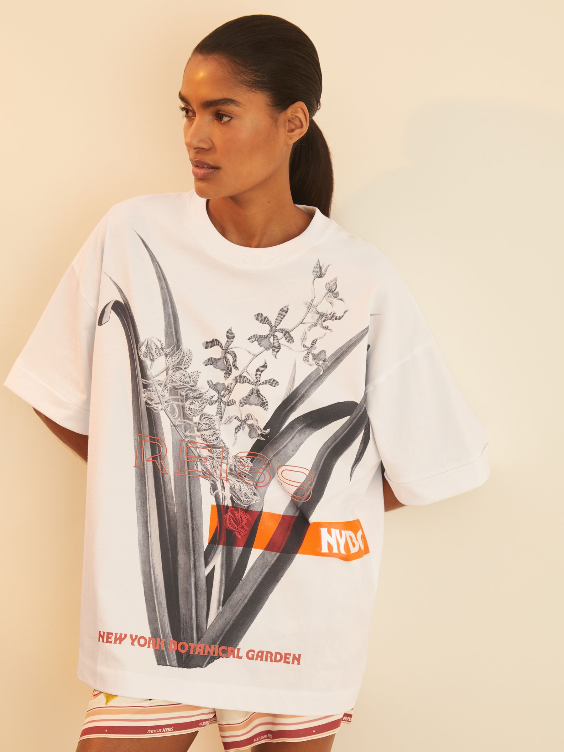 Reiss | NYBG Floral Oversize T-Shirt in Ivory - Image 1 of 5