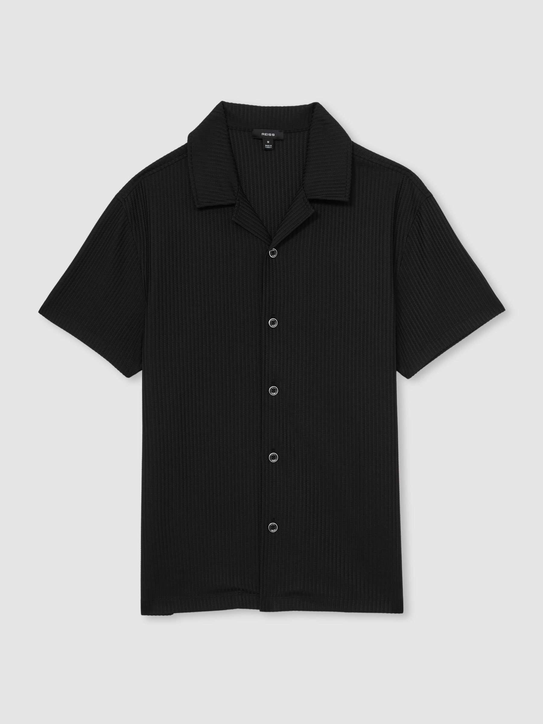 Textured-Knit Cuban-Collar Shirt in Black - Image 2 of 6
