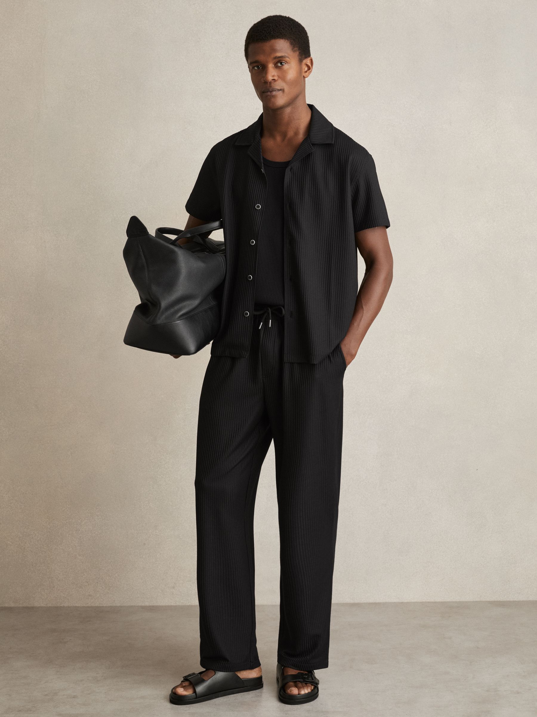 Textured-Knit Cuban-Collar Shirt in Black - Image 3 of 6