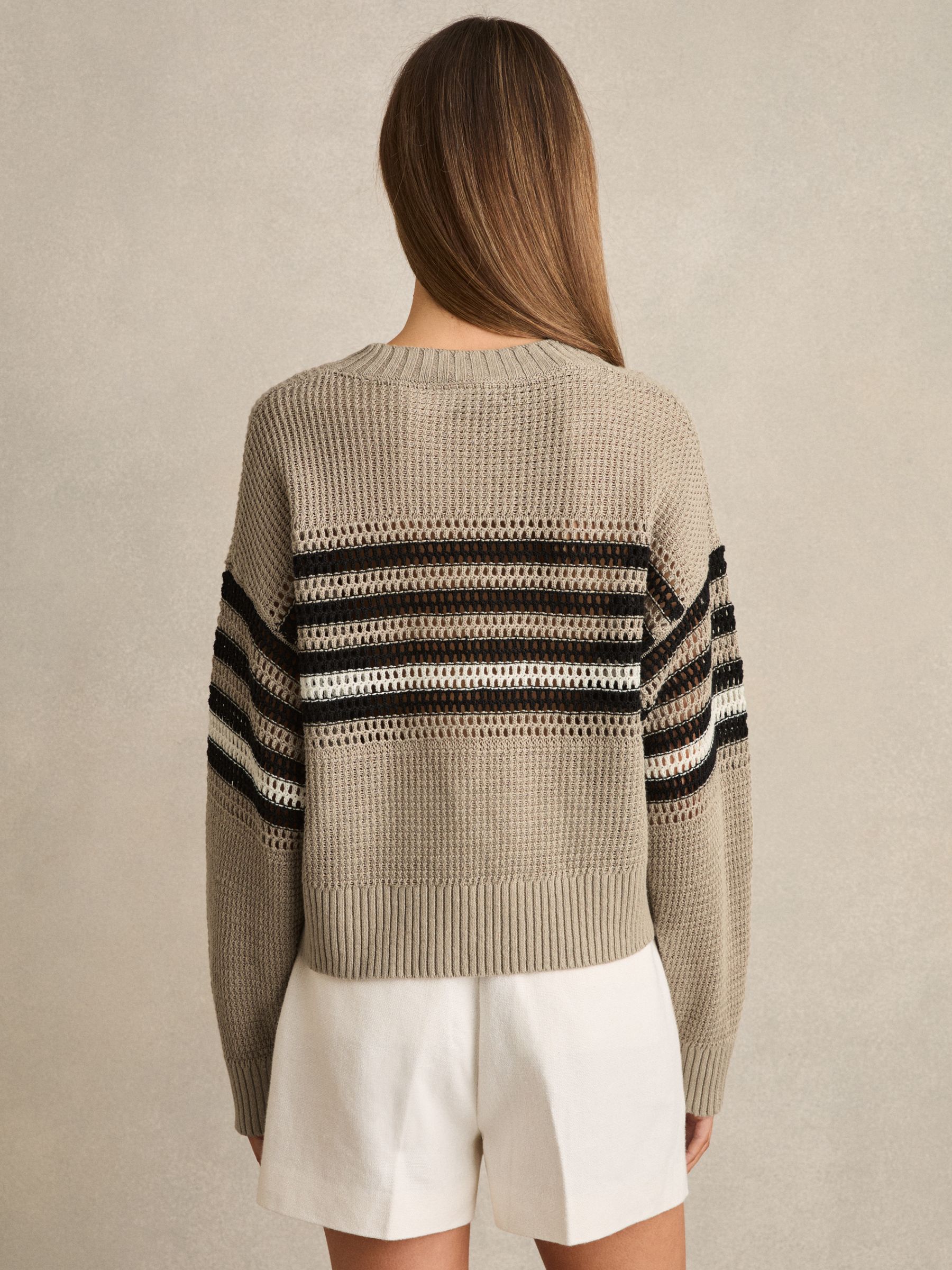 Linen Crochet Striped Jumper in Neutral/Black - Image 5 of 6