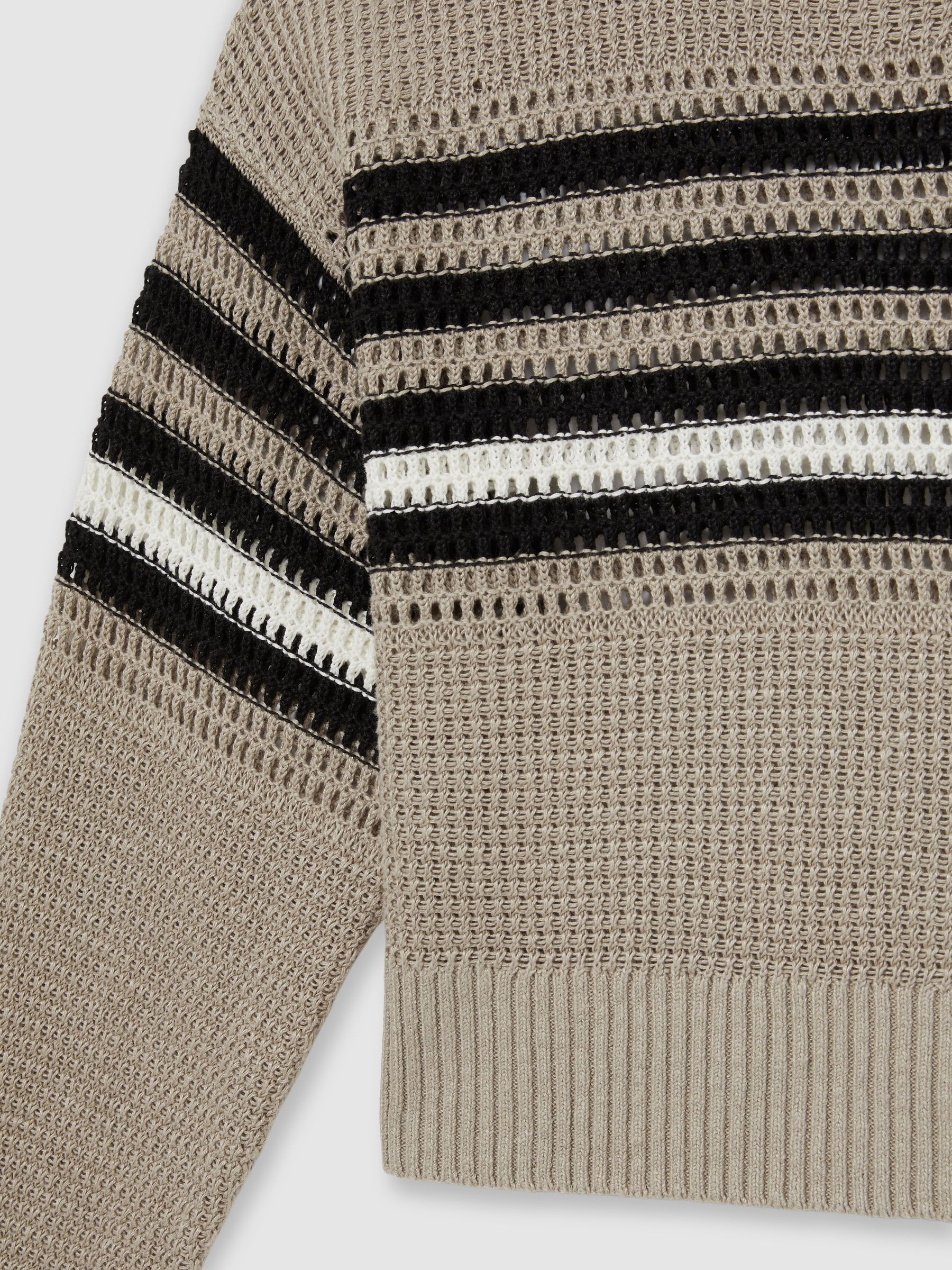 Linen Crochet Striped Jumper in Neutral/Black - Image 6 of 6